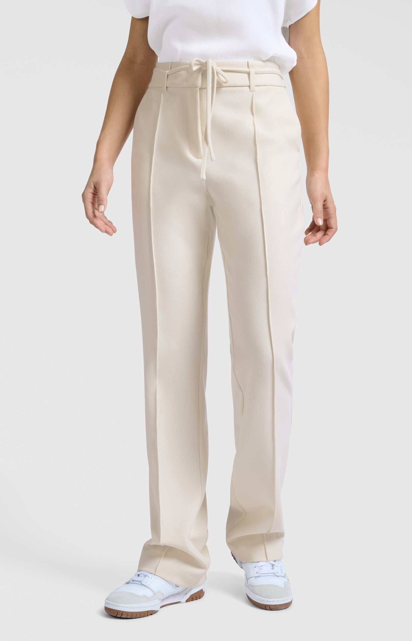 Woven straight trousers with tie belt