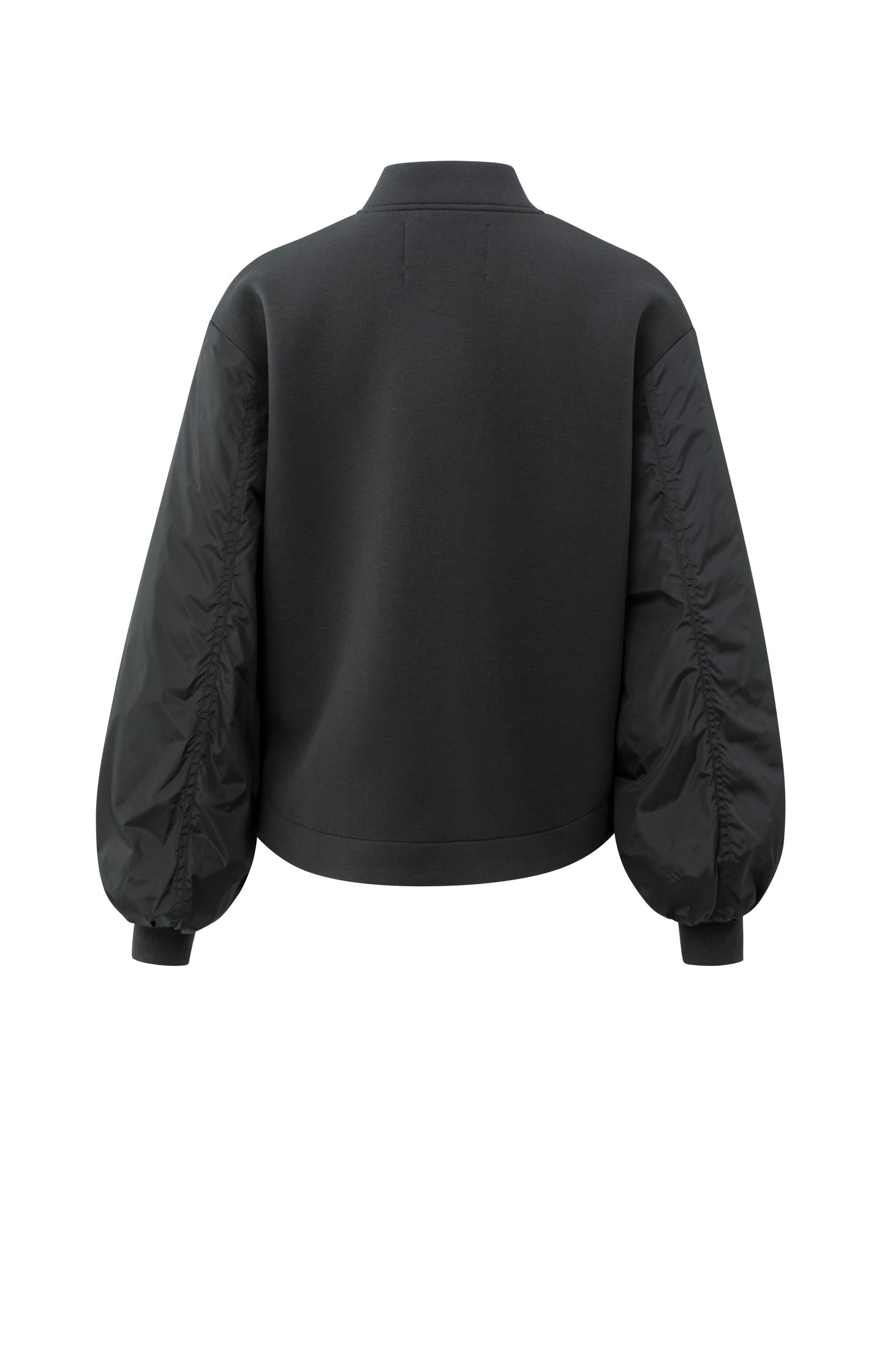 Fleece bomber jacket with nylon sleeves