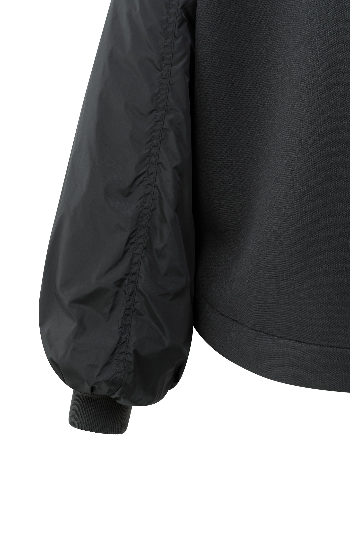 Fleece bomber jacket with nylon sleeves