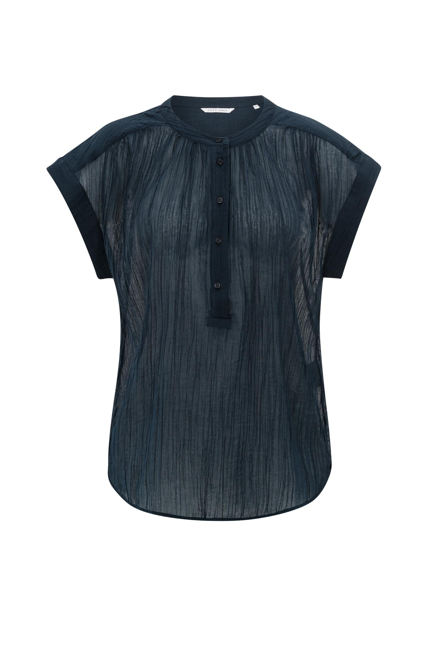 Flowy blouse with polo collar and cap sleeves - Type: product