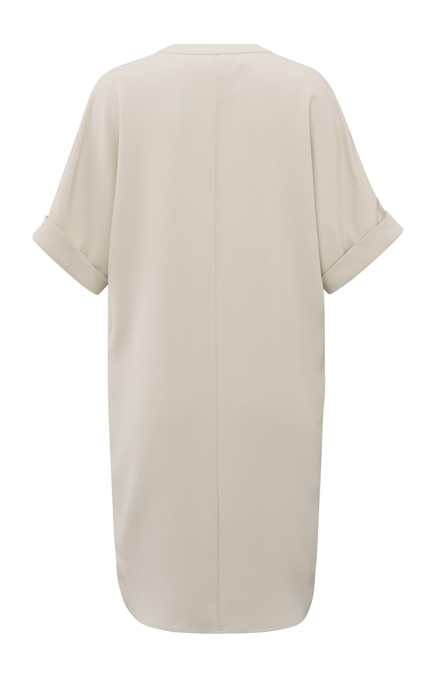 Flowy dress with V-neck and folded sleeves