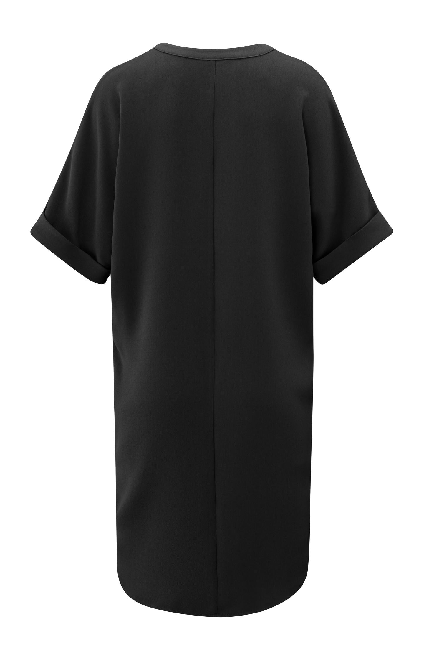 Flowy dress with V-neck and folded sleeves