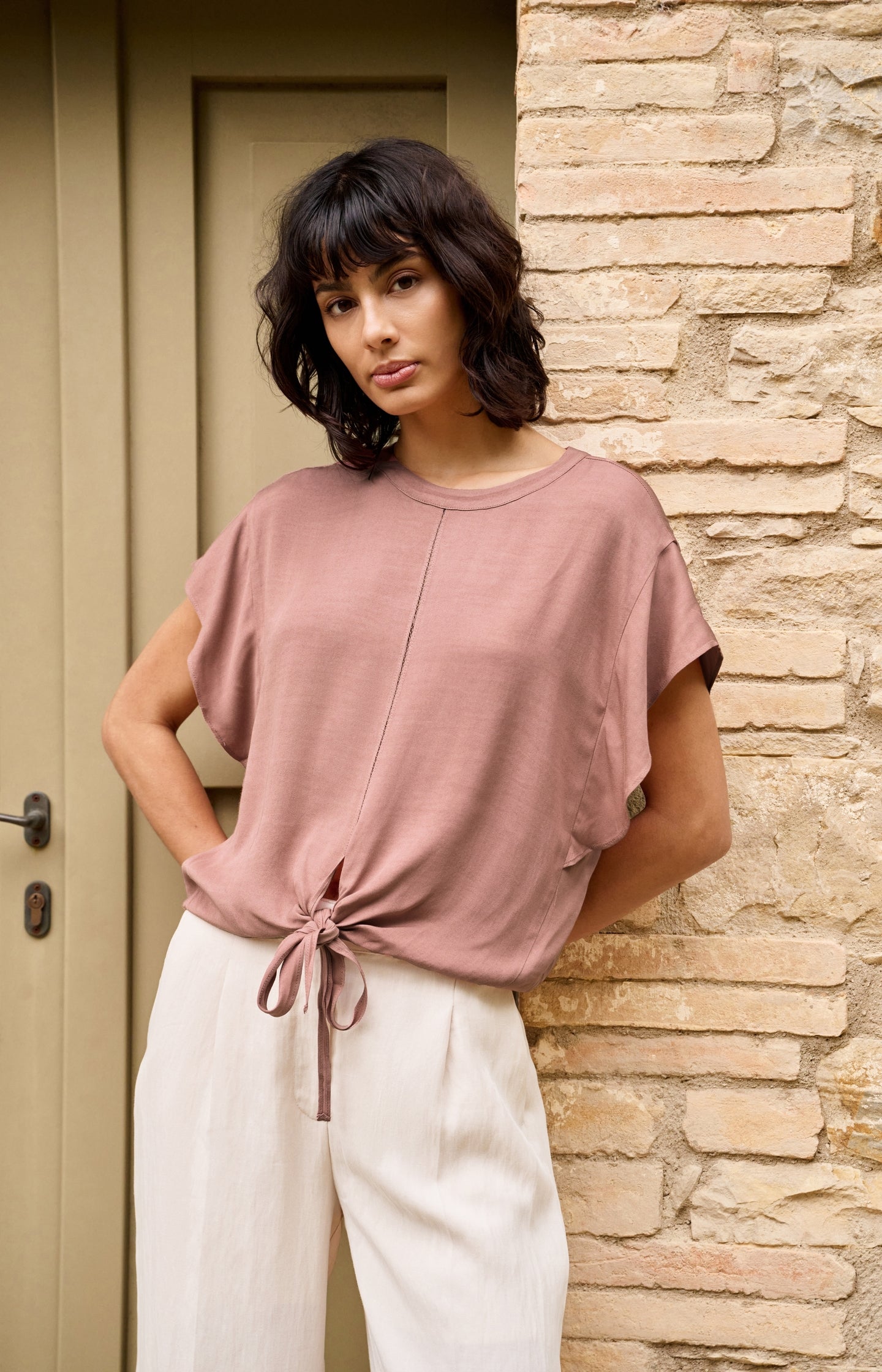 Flowy top with knot detail and elastic hem