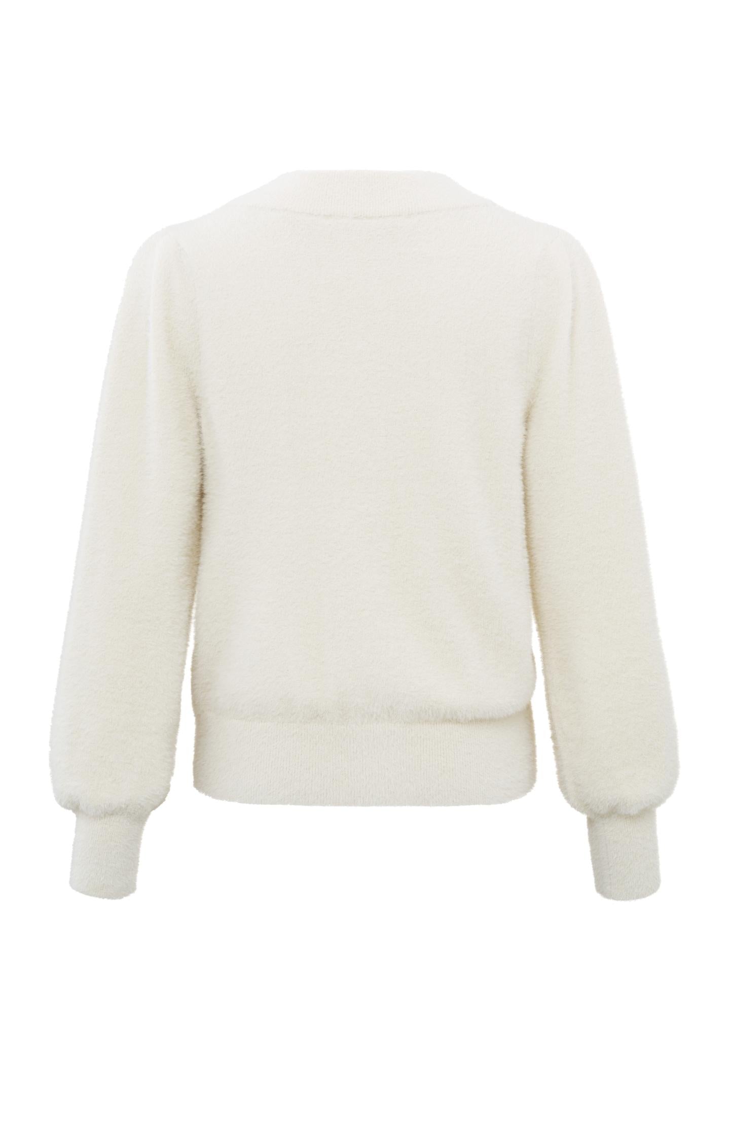 Fluffy cardigan with round neck, long sleeves and buttons