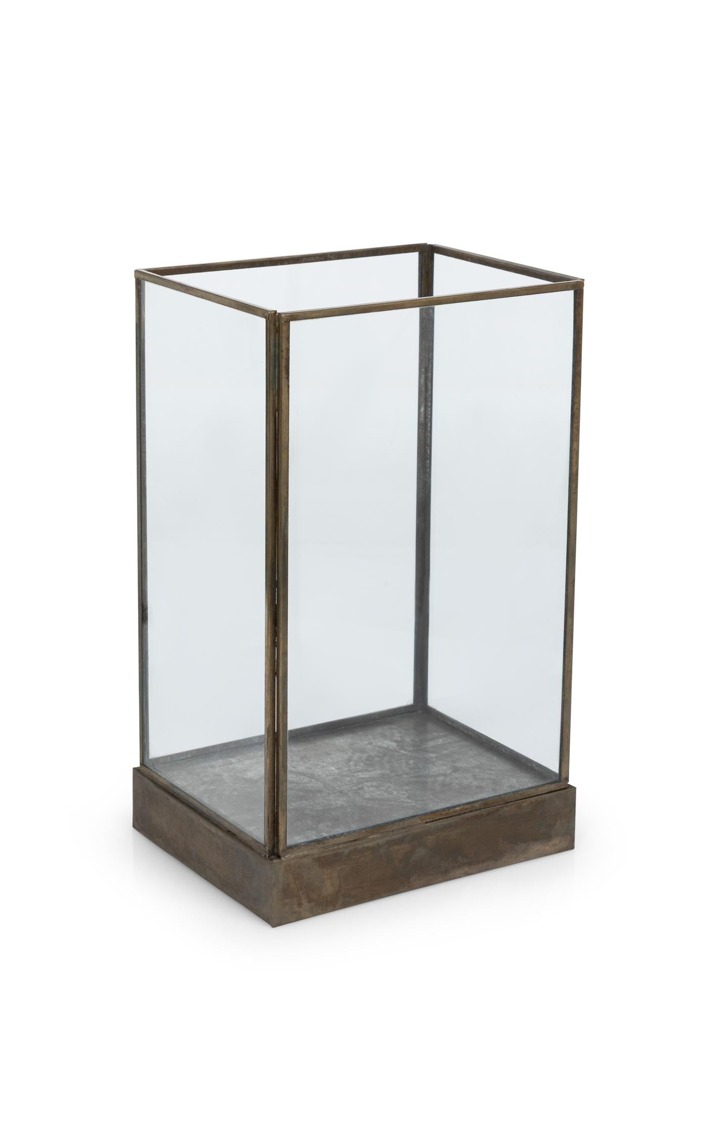 Glass candle holder with metal frame - large