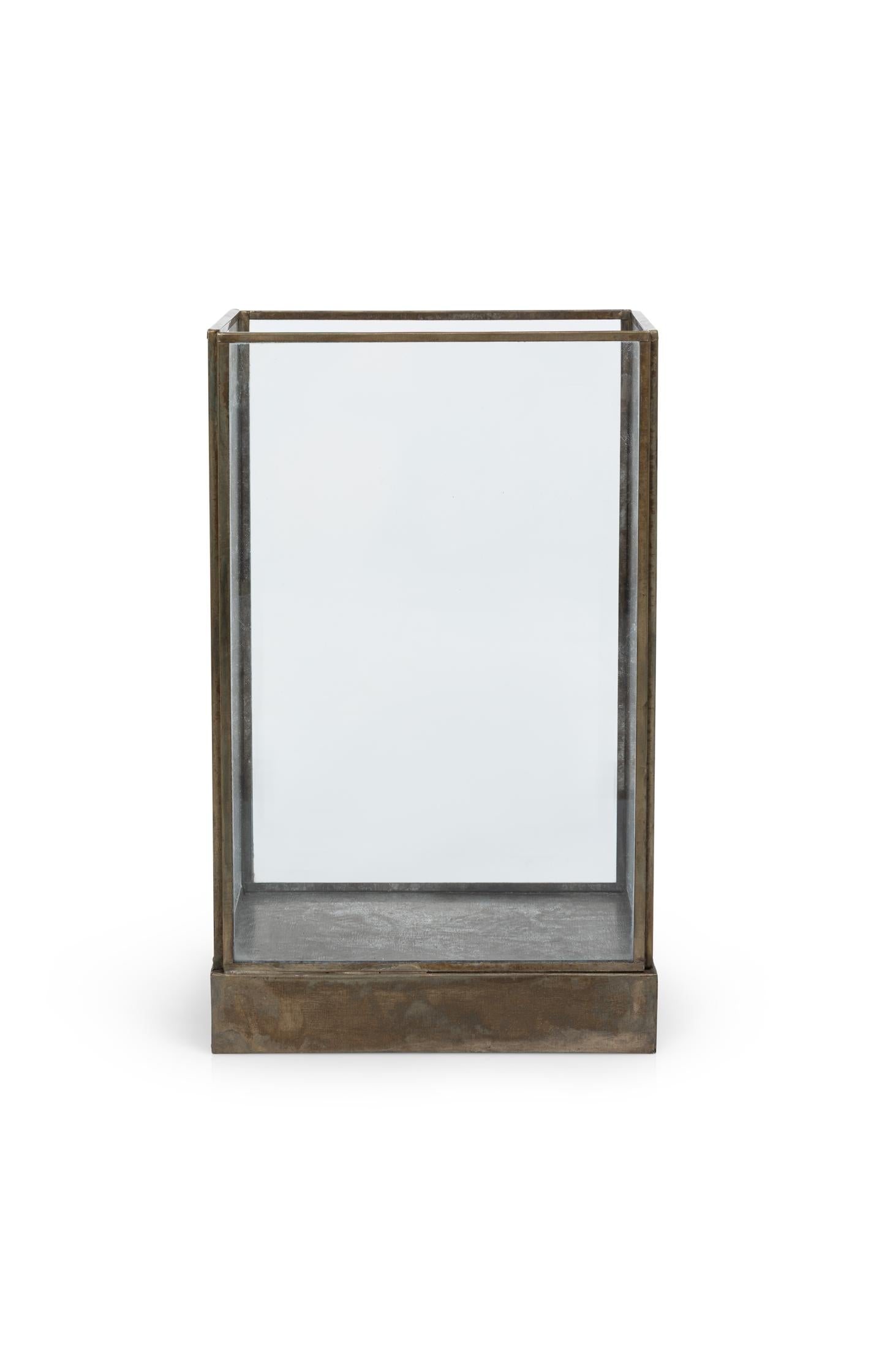 Glass candle holder with metal frame - large