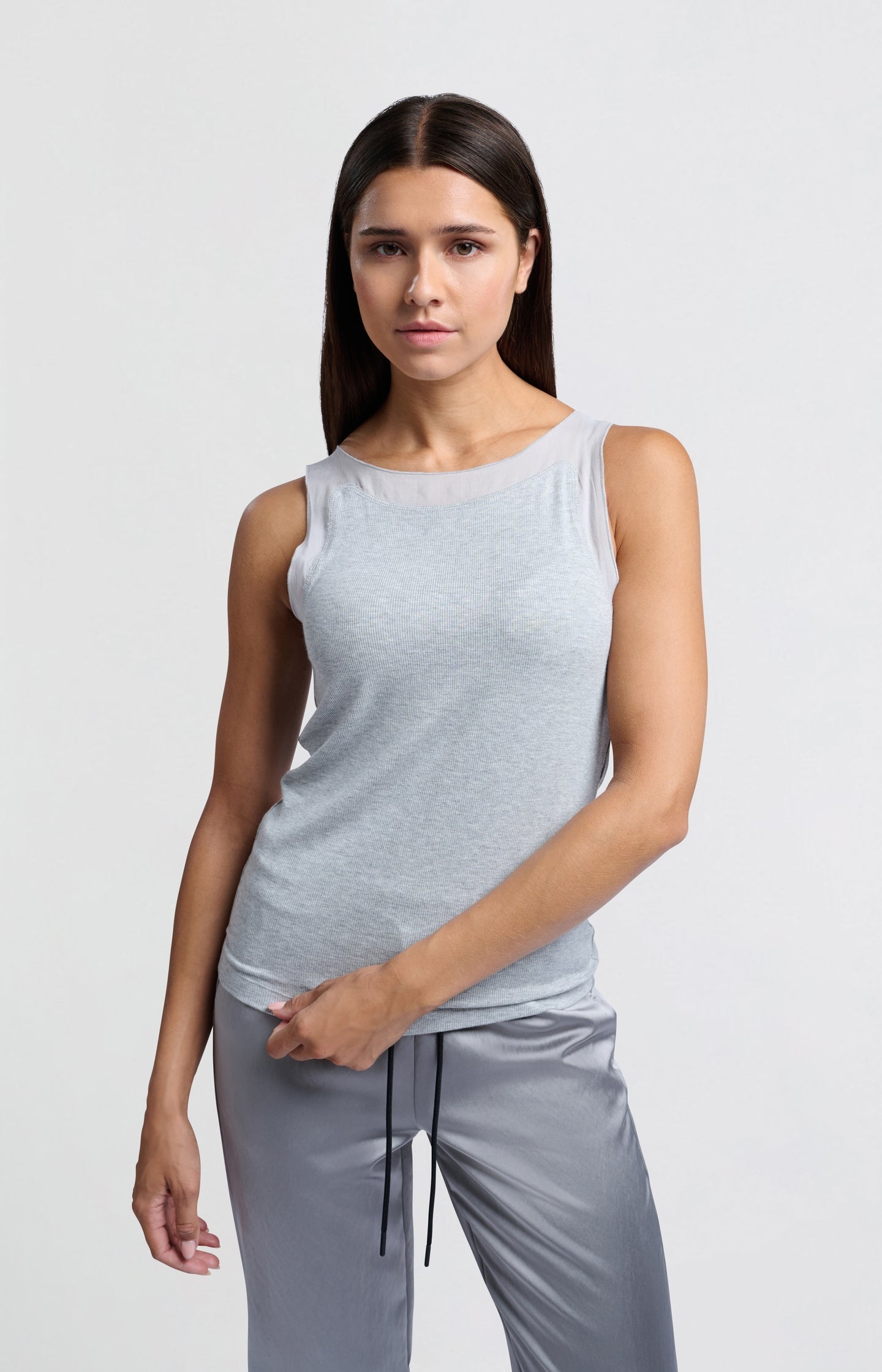 Grey sleeveless top with mesh details - Type: lookbook