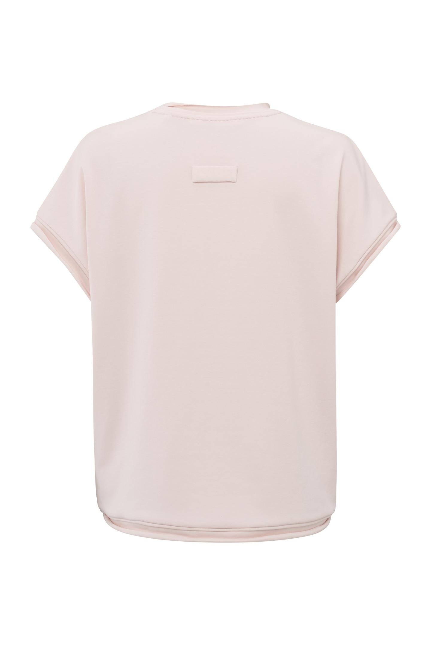 Heavy weight top with short sleeves and raw-edge finish