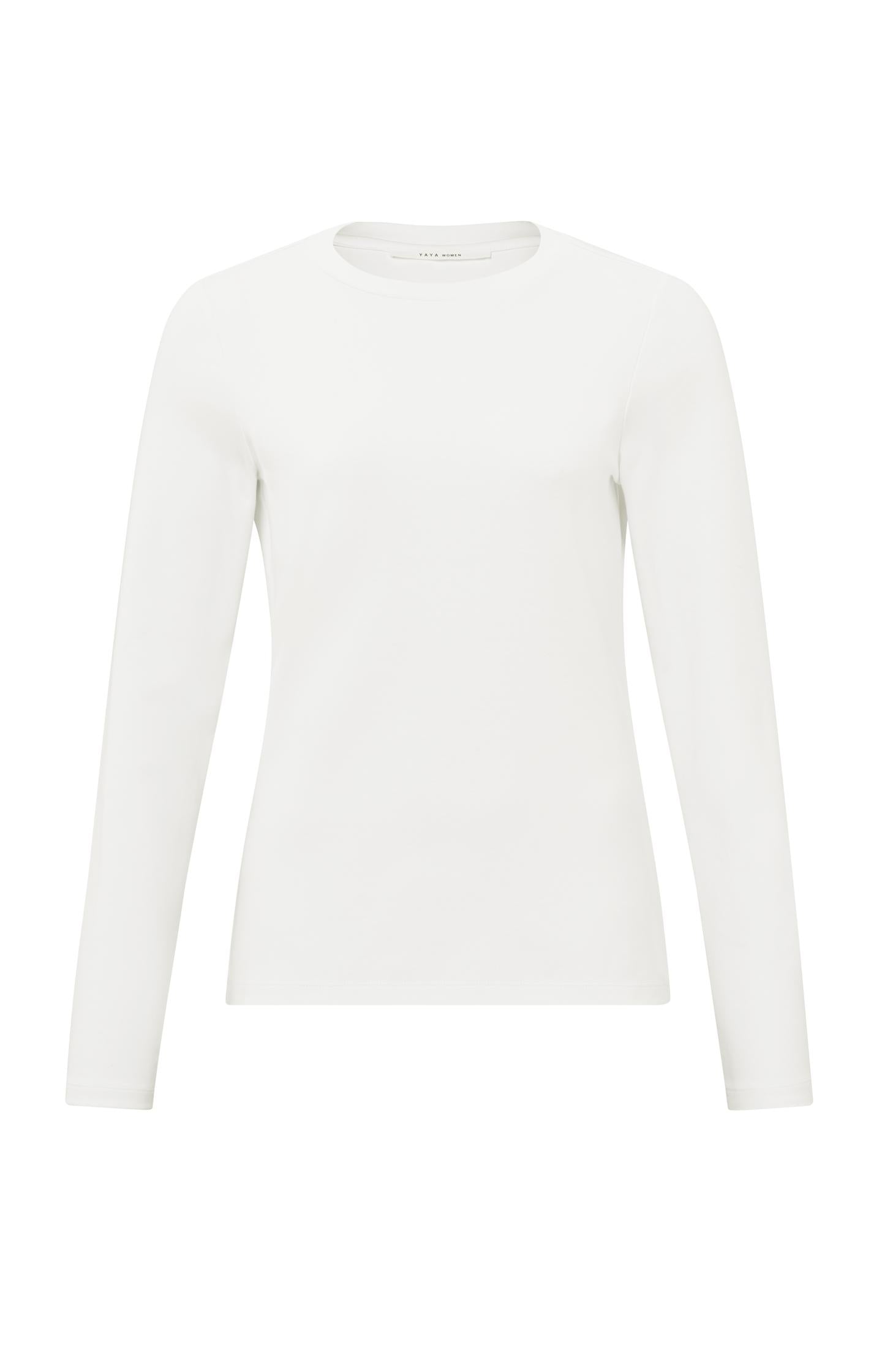 Wit heavyweight long sleeve T-shirt van zacht katoen met ronde hals en rechte pasvorm - YAYA