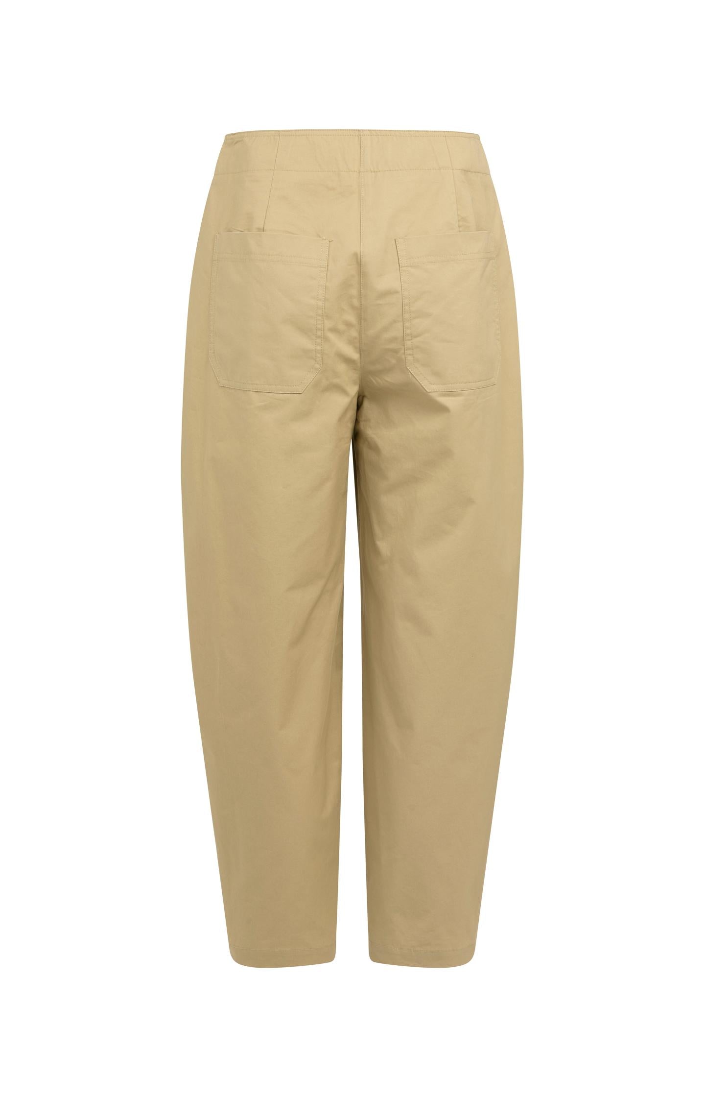High-waist barrel-leg trousers with button detail