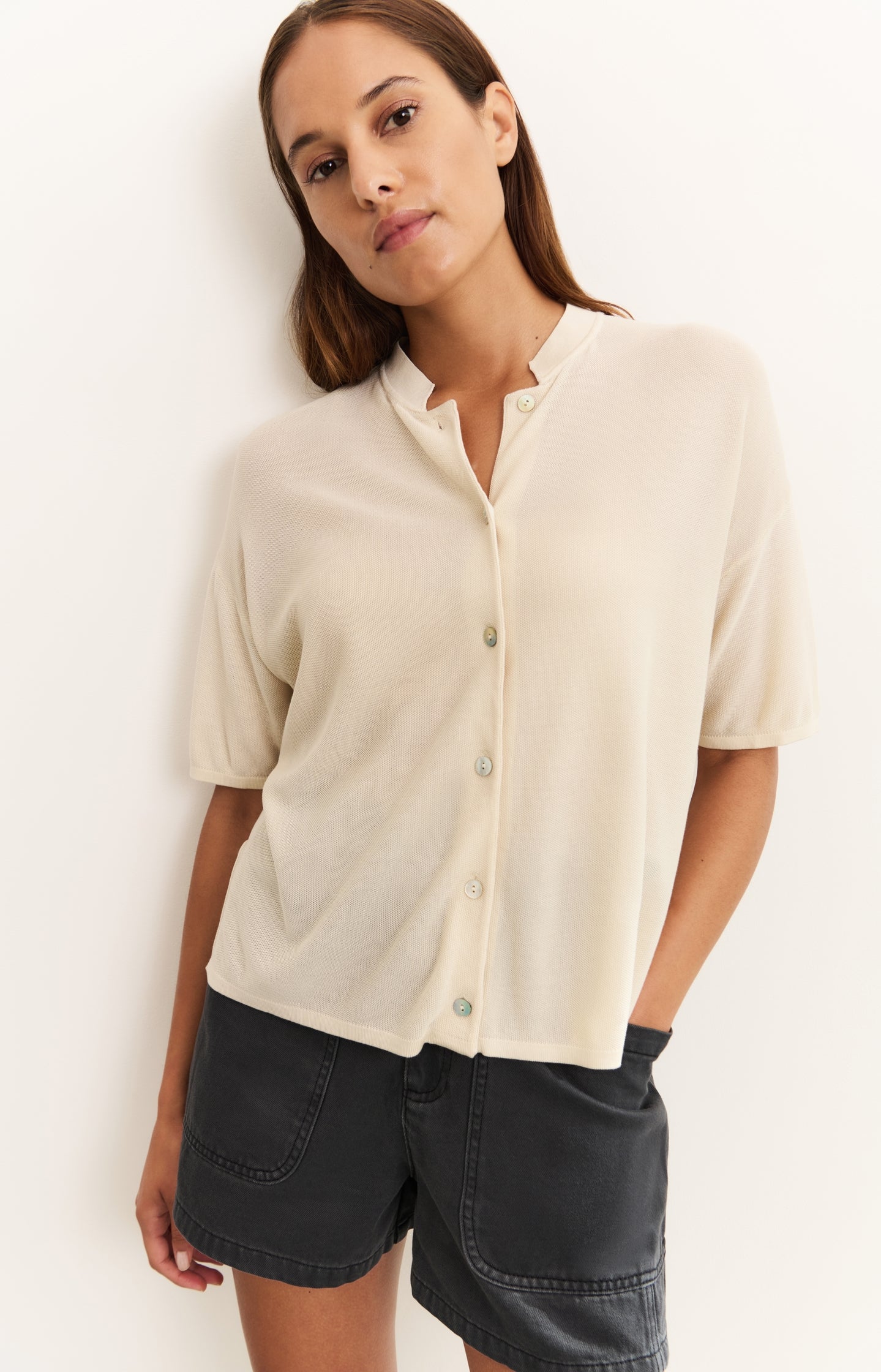 High-waist shorts with garment-dye finish - Type: lookbook