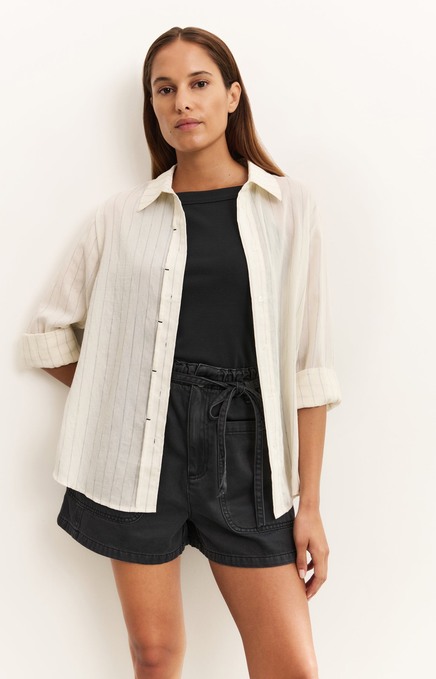 High-waist shorts with garment-dye finish