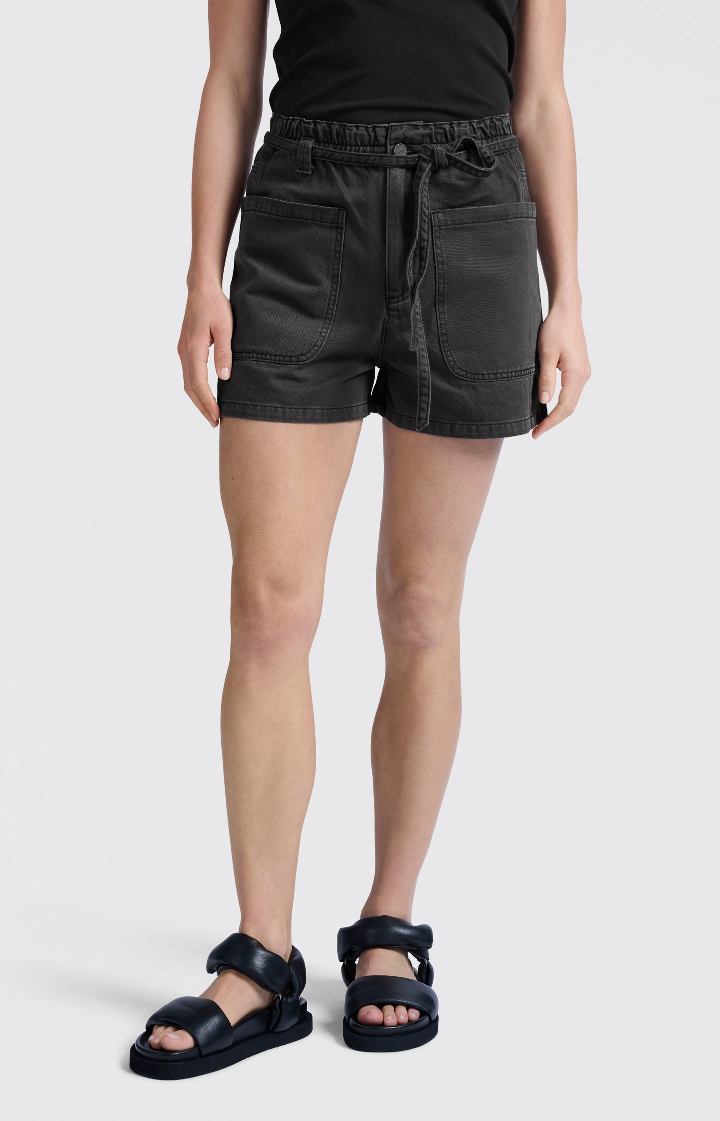 High-waist shorts with garment-dye finish
