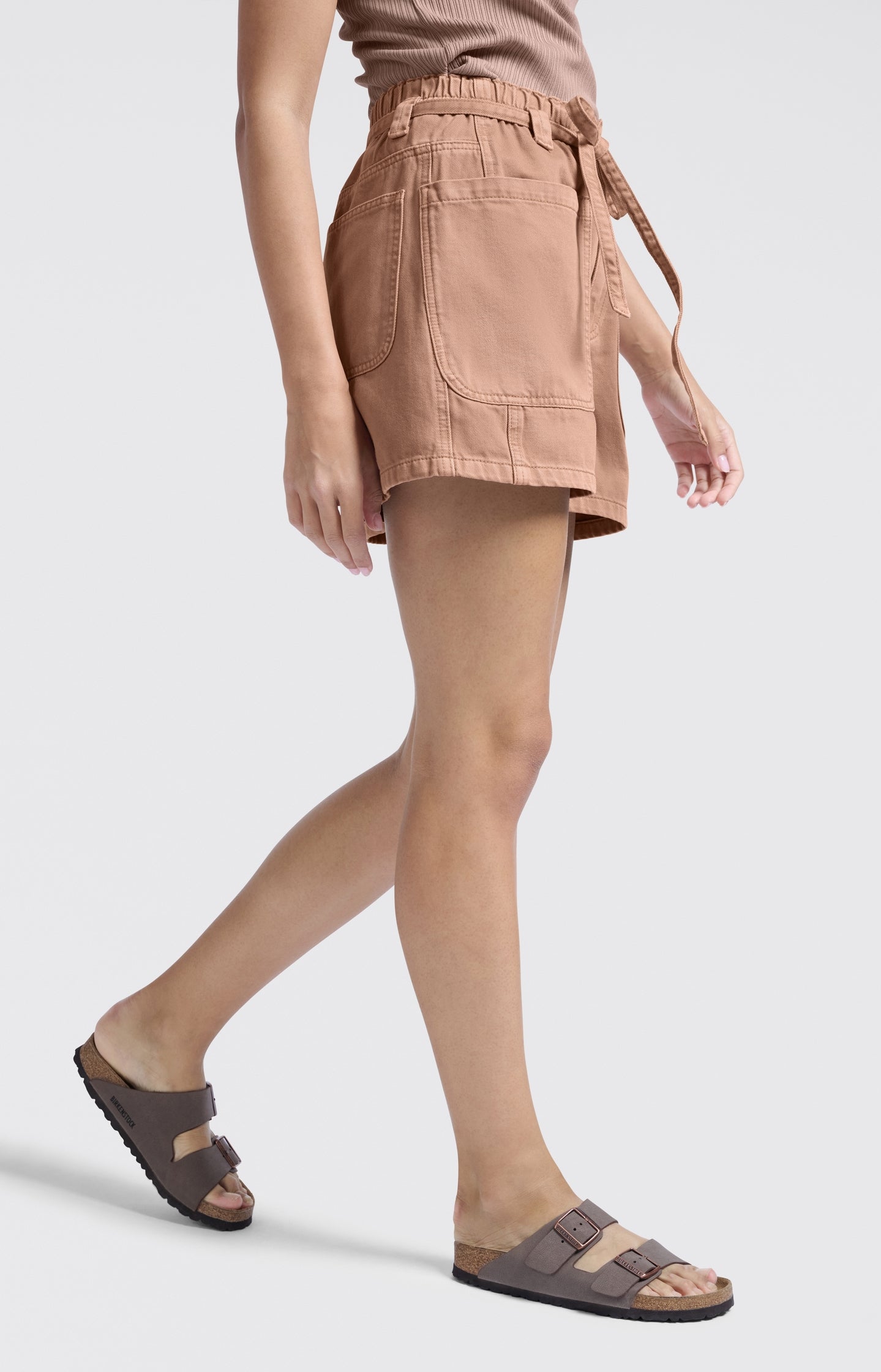 High-waist shorts with garment-dye finish