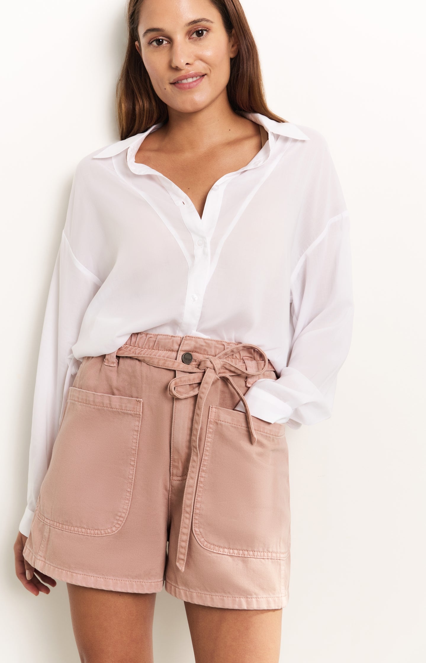 High-waist shorts with garment-dye finish