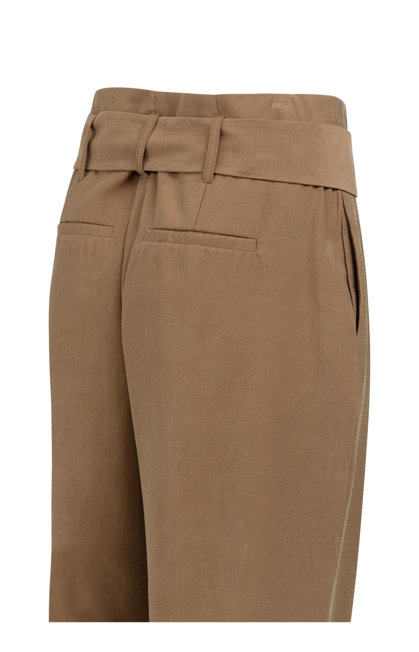 High-waist trousers with straight legs and scarf belt