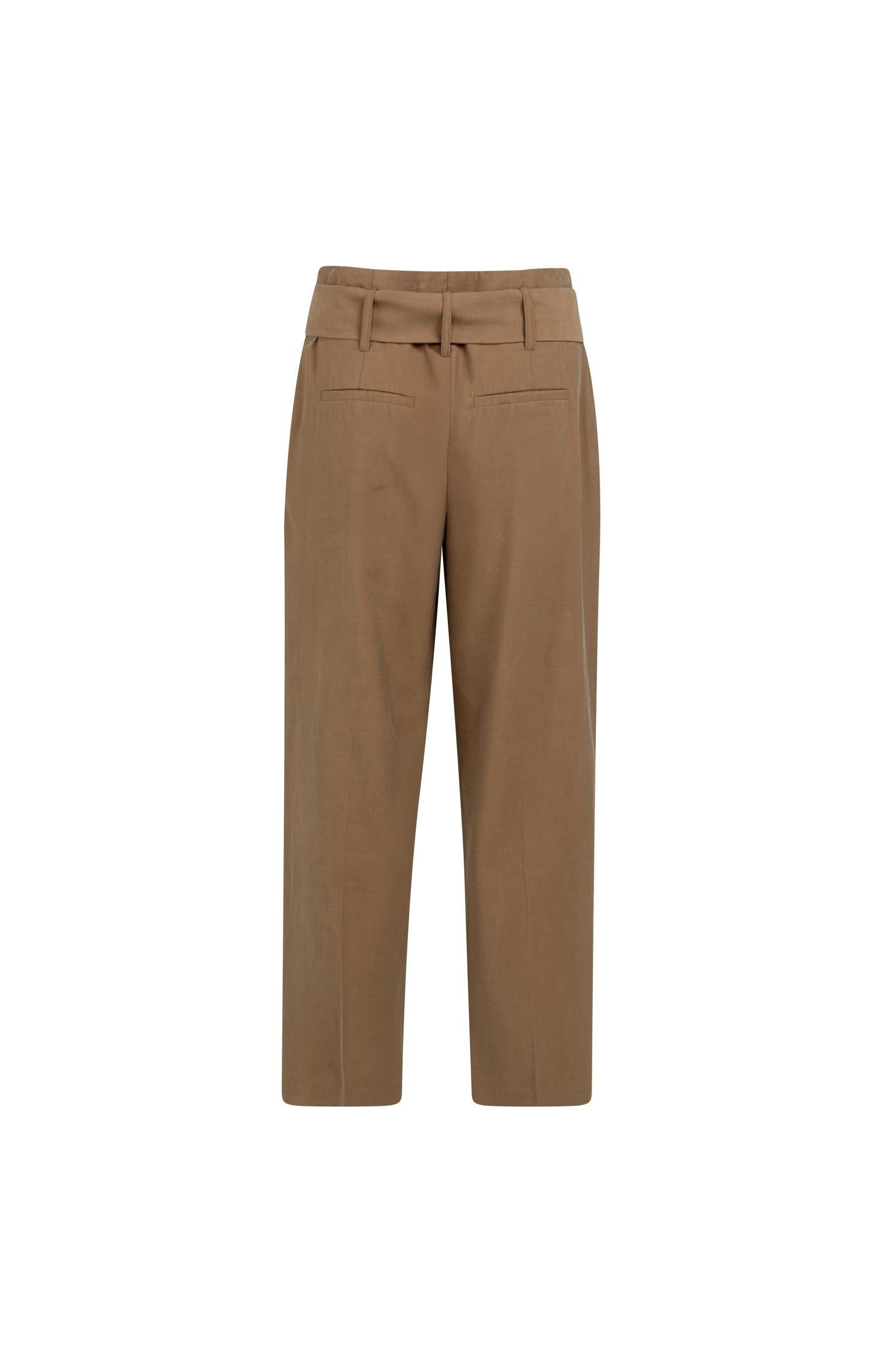 High-waist trousers with straight legs and scarf belt