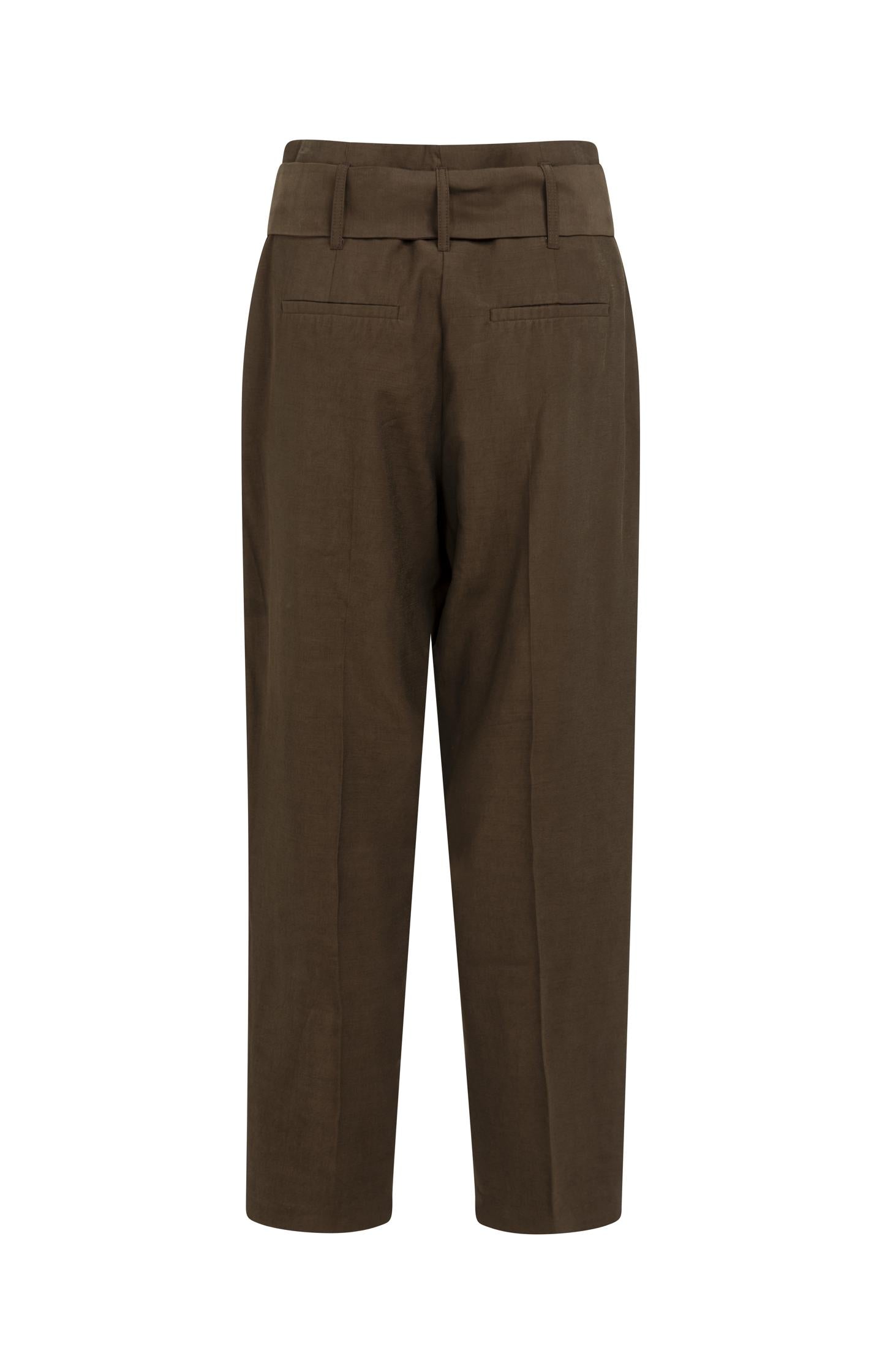 High-waist trousers with straight legs and scarf belt