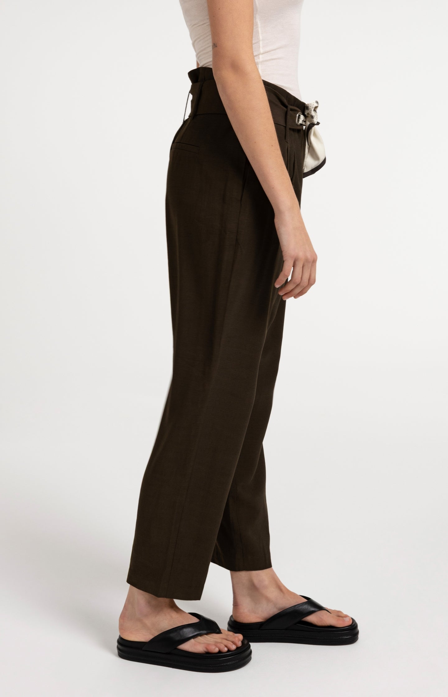 High-waist trousers with straight legs and scarf belt