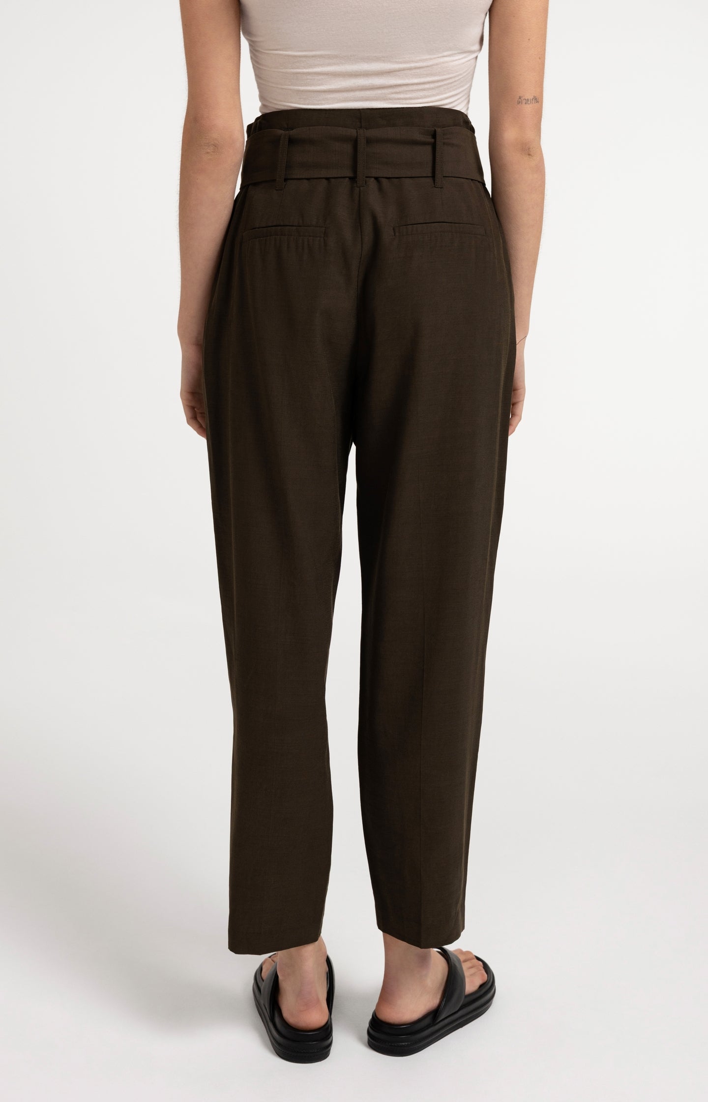 High-waist trousers with straight legs and scarf belt