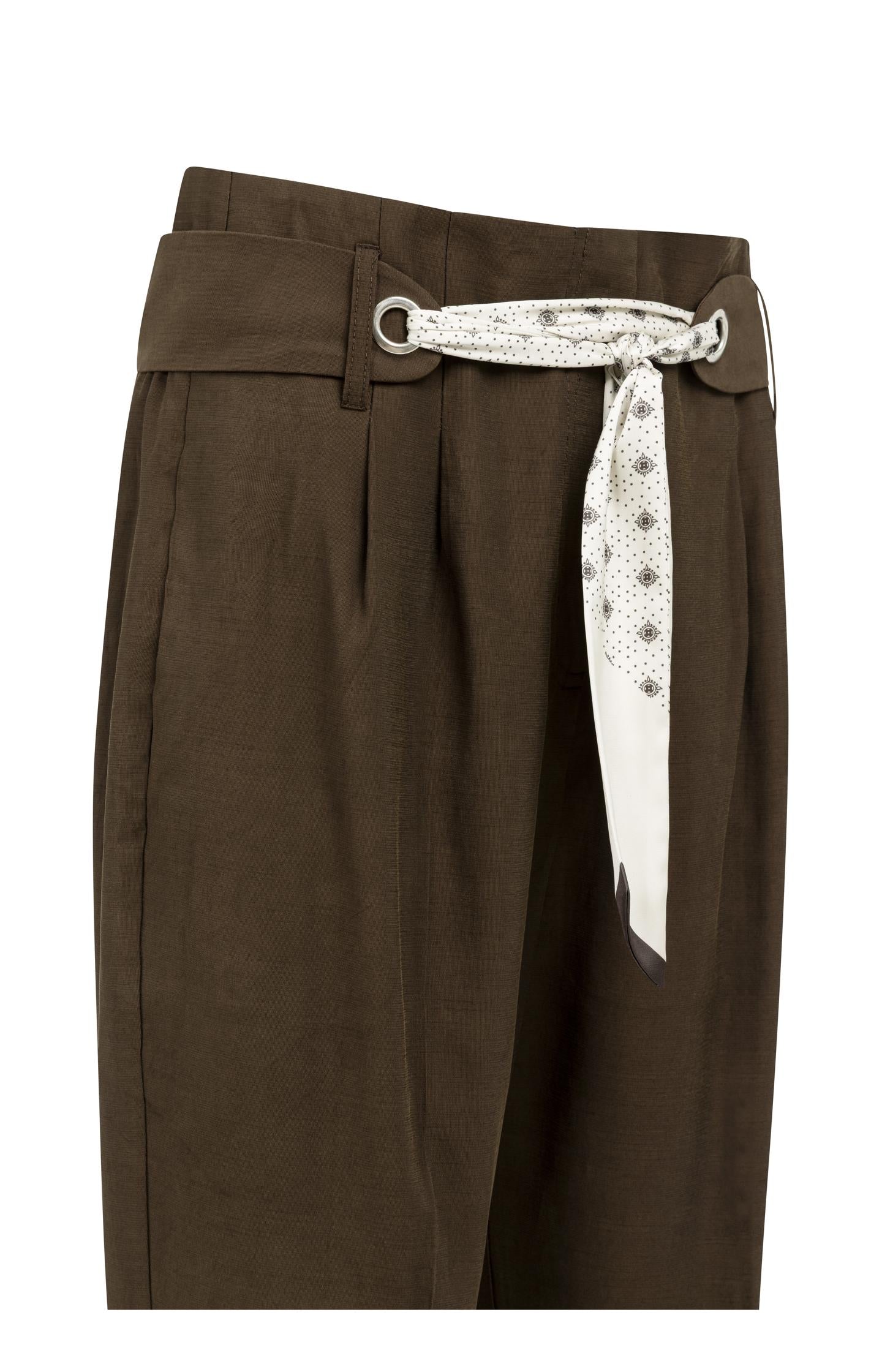 High-waist trousers with straight legs and scarf belt