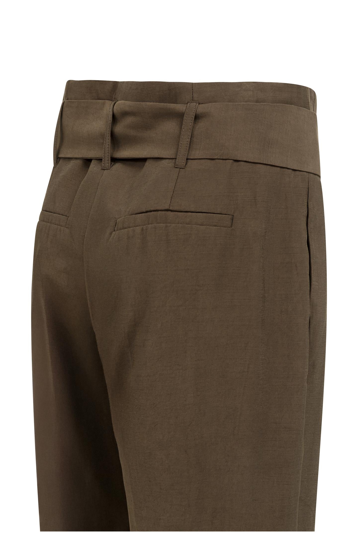 High-waist trousers with straight legs and scarf belt