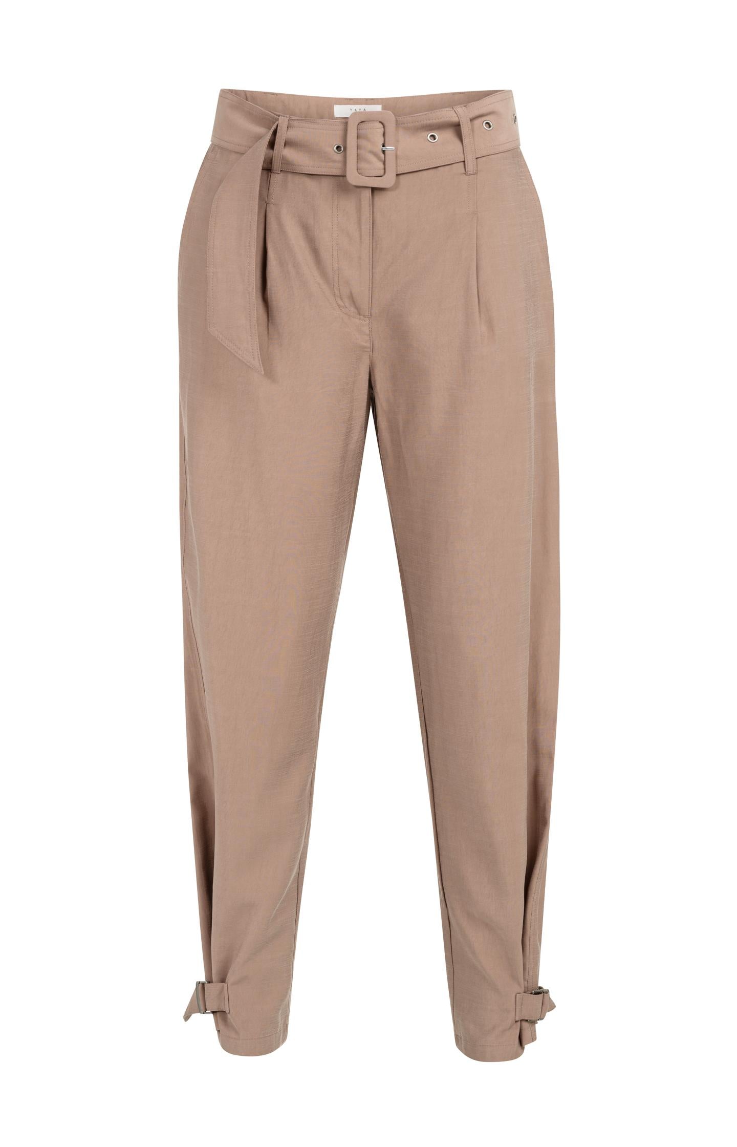 High waist trousers with strap details at the bottom hem - Type: product