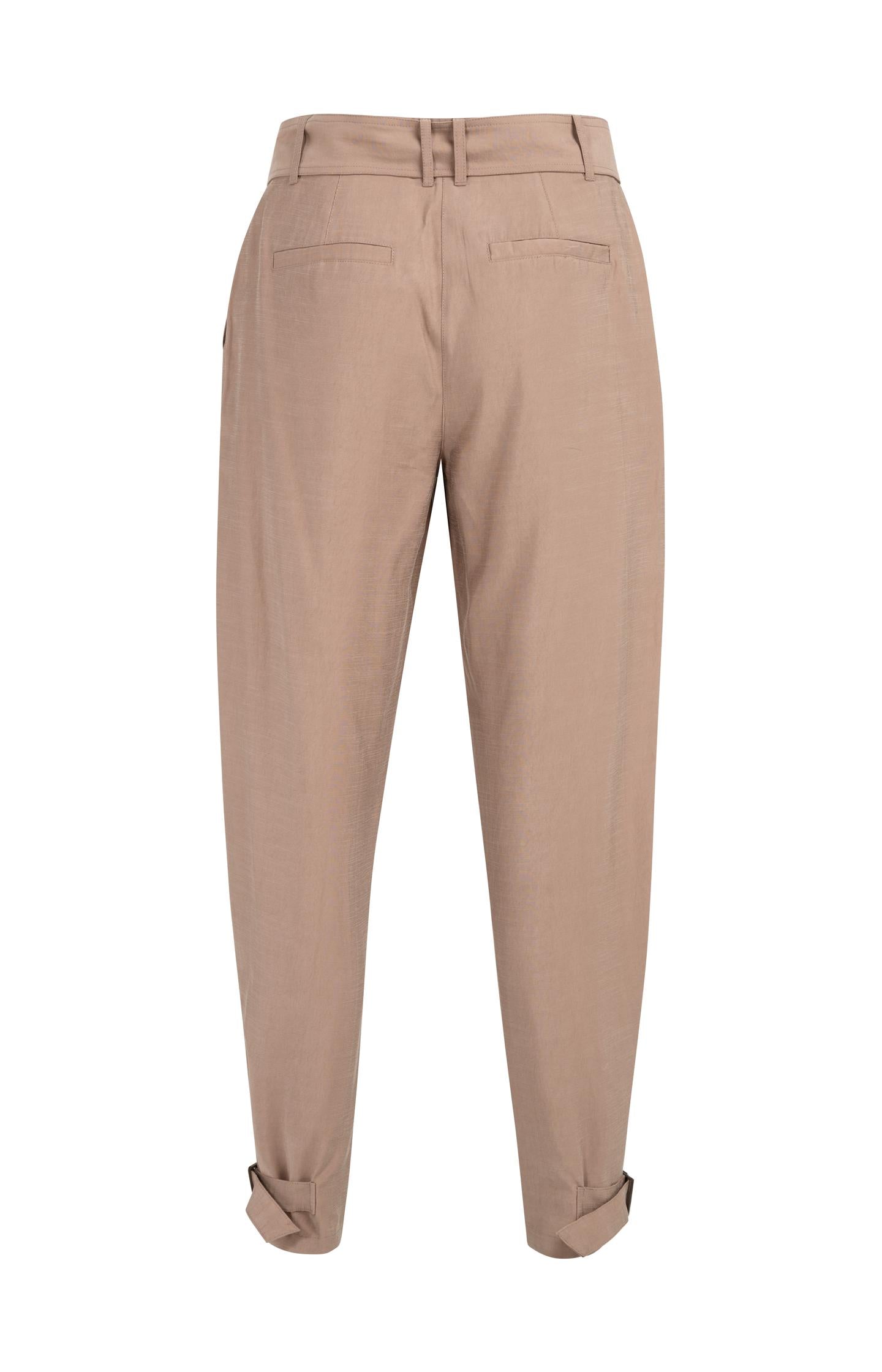 High waist trousers with strap details at the bottom hem