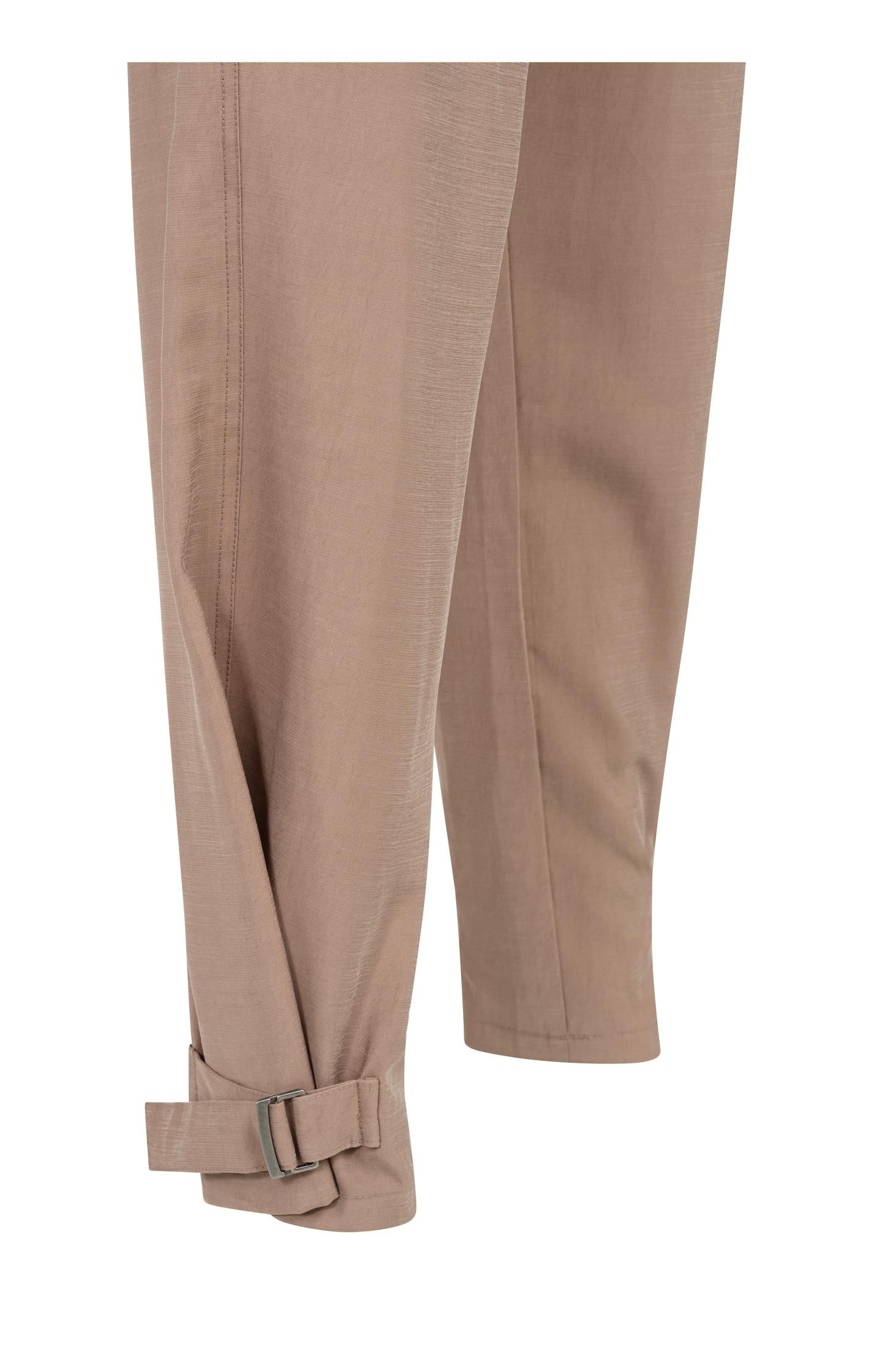 High waist trousers with strap details at the bottom hem