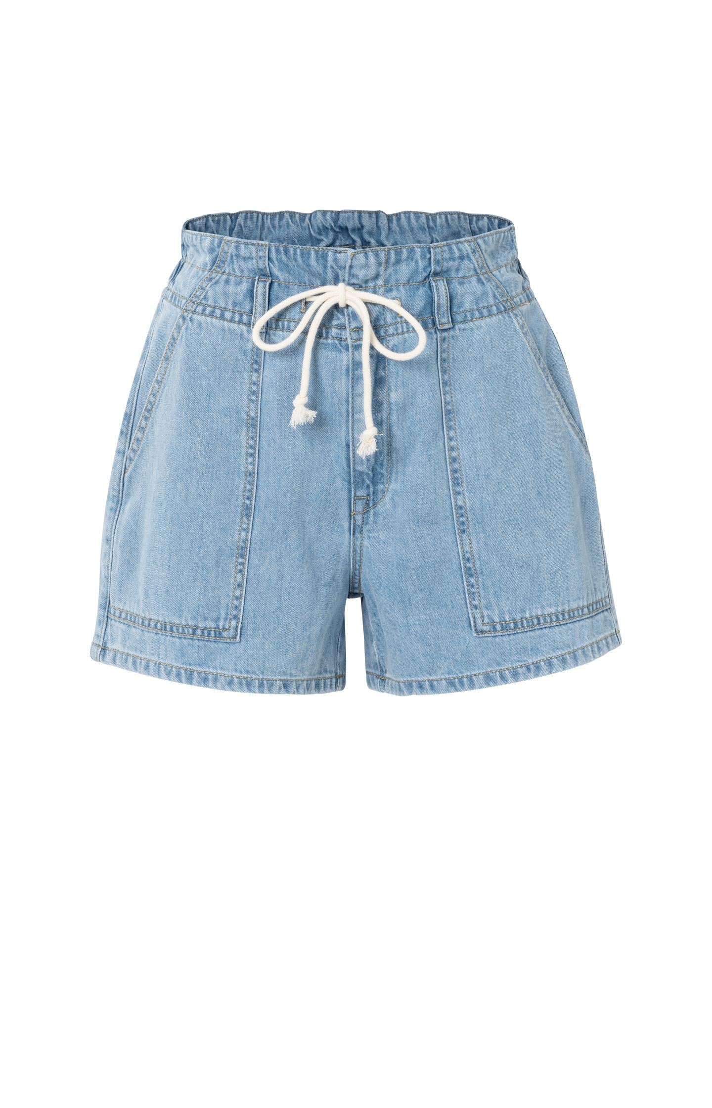 High-waisted denim shorts with drawstring - Type: product