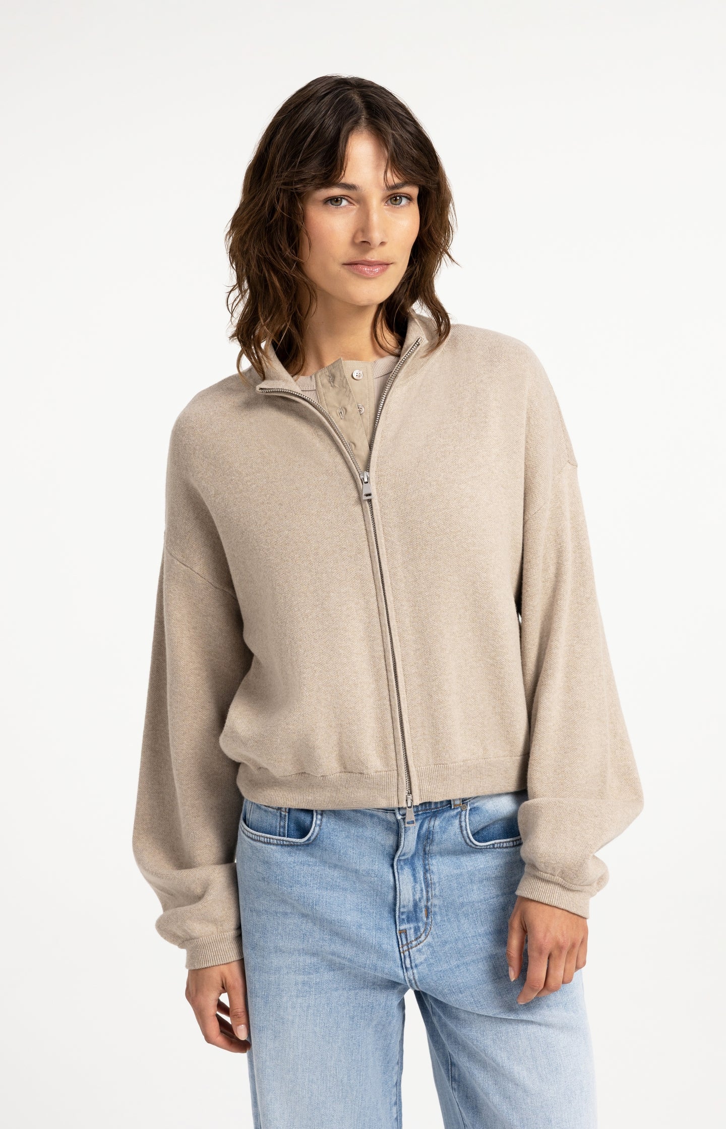 Jacquard knitted cardigan with zip closure