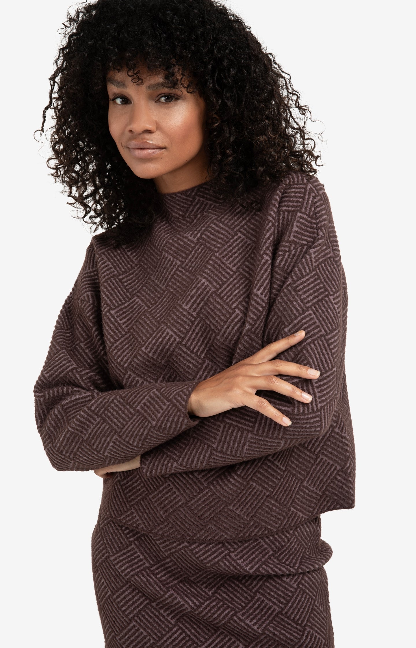 Jacquard sweater with long sleeves and stand-up collar