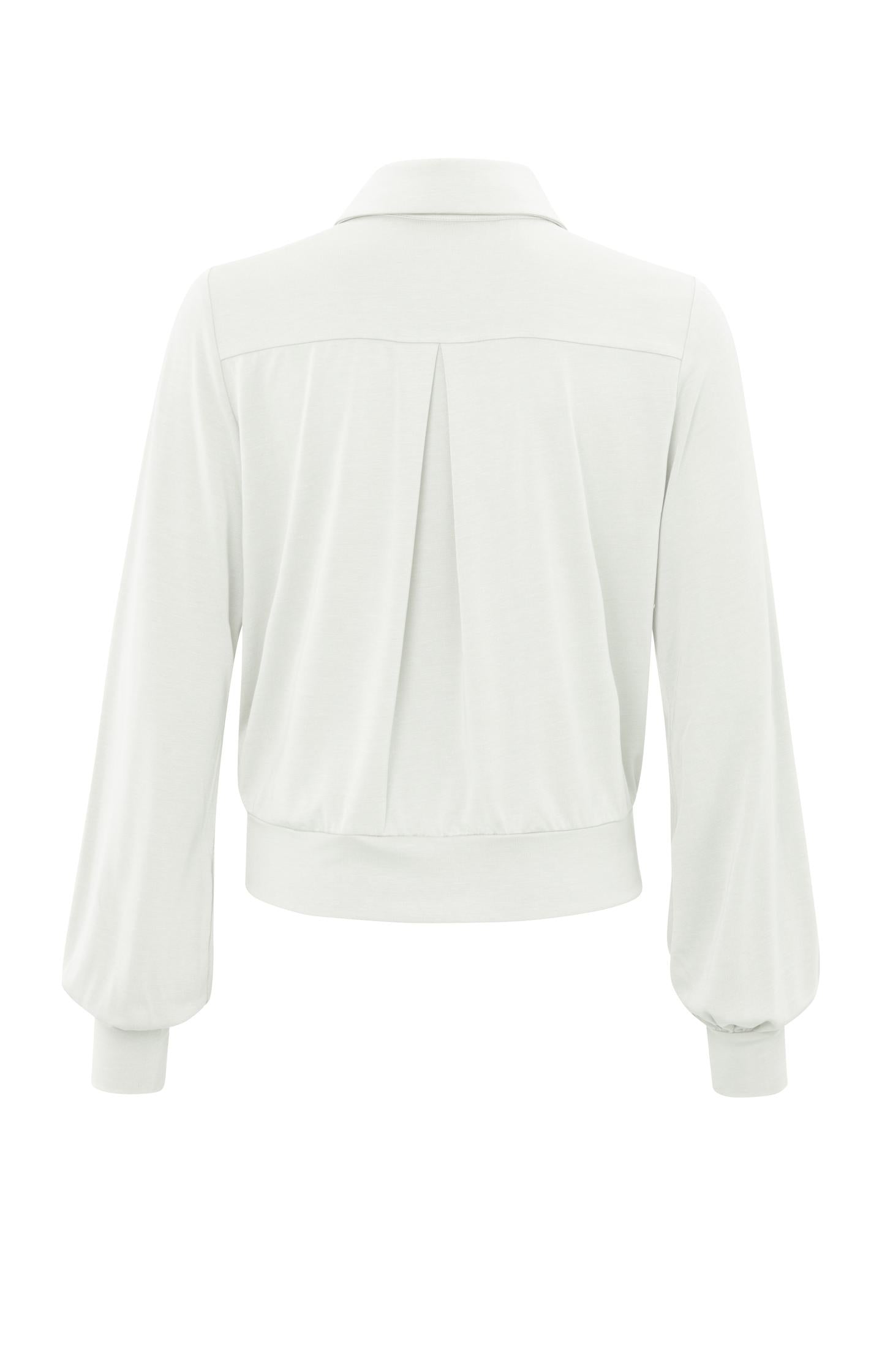 Jersey blouse top with balloon sleeves and button closure