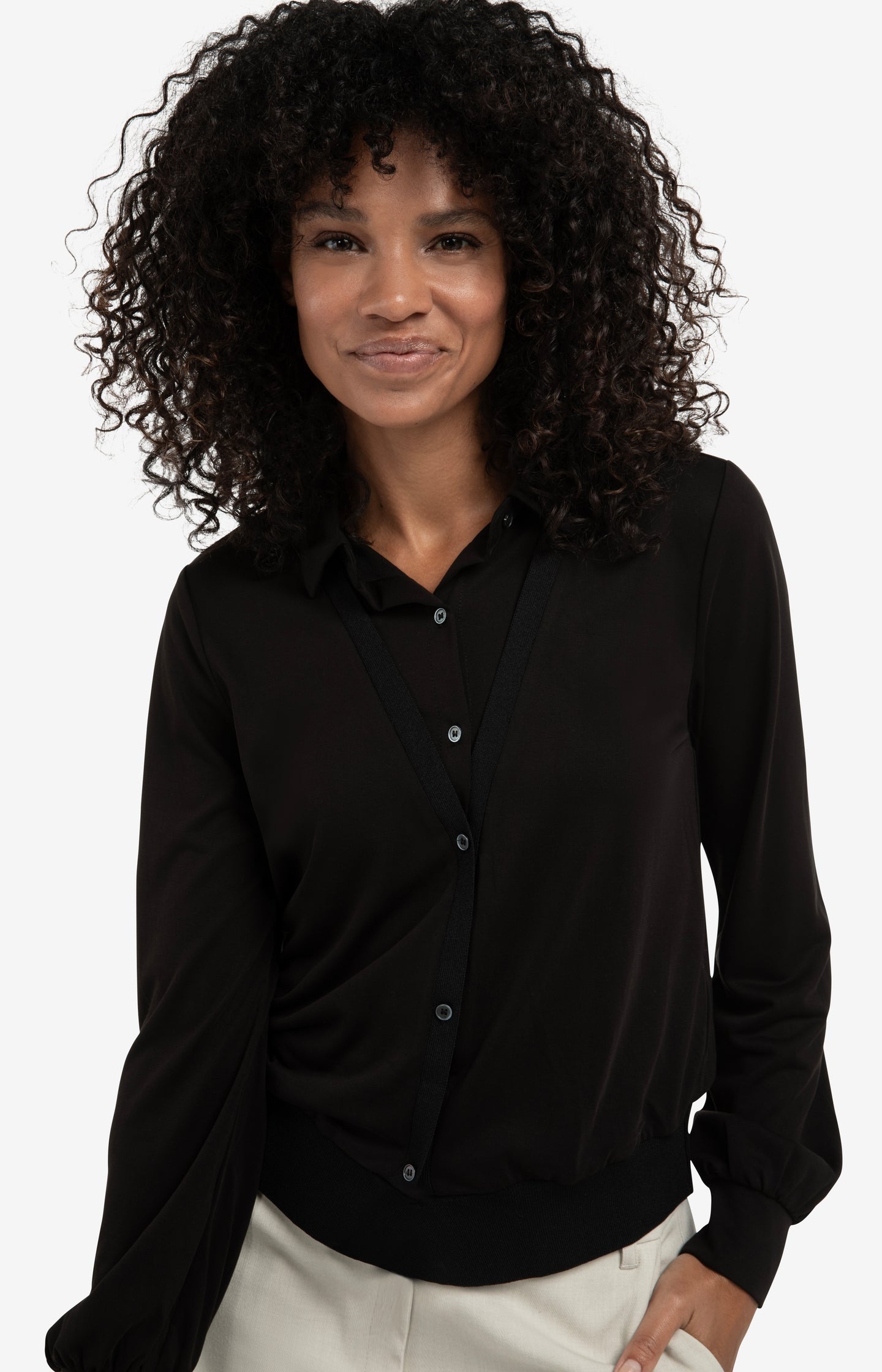 Jersey blouse with double layer effect