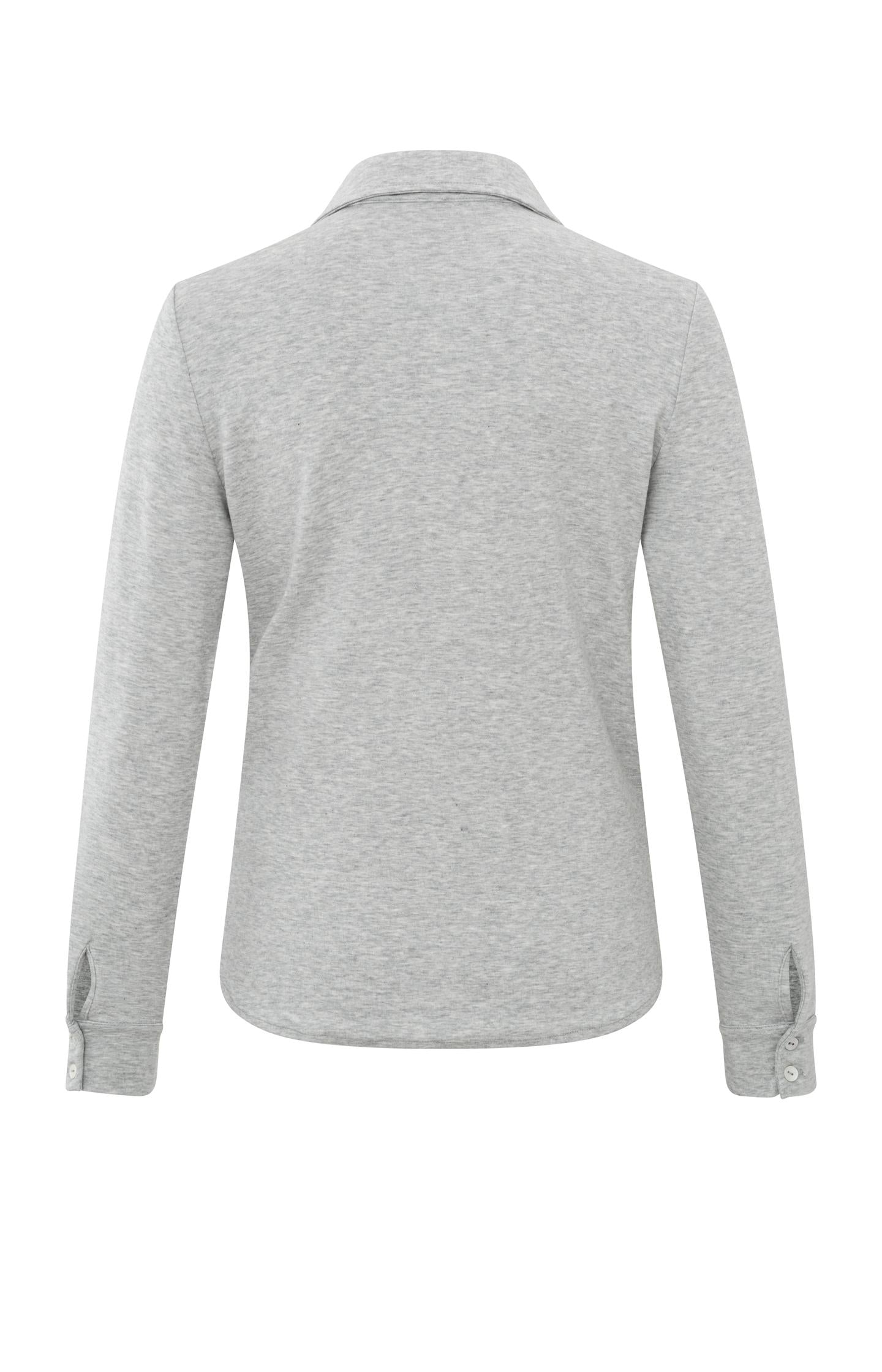 Jersey blouse with long sleeves, classic collar and buttons