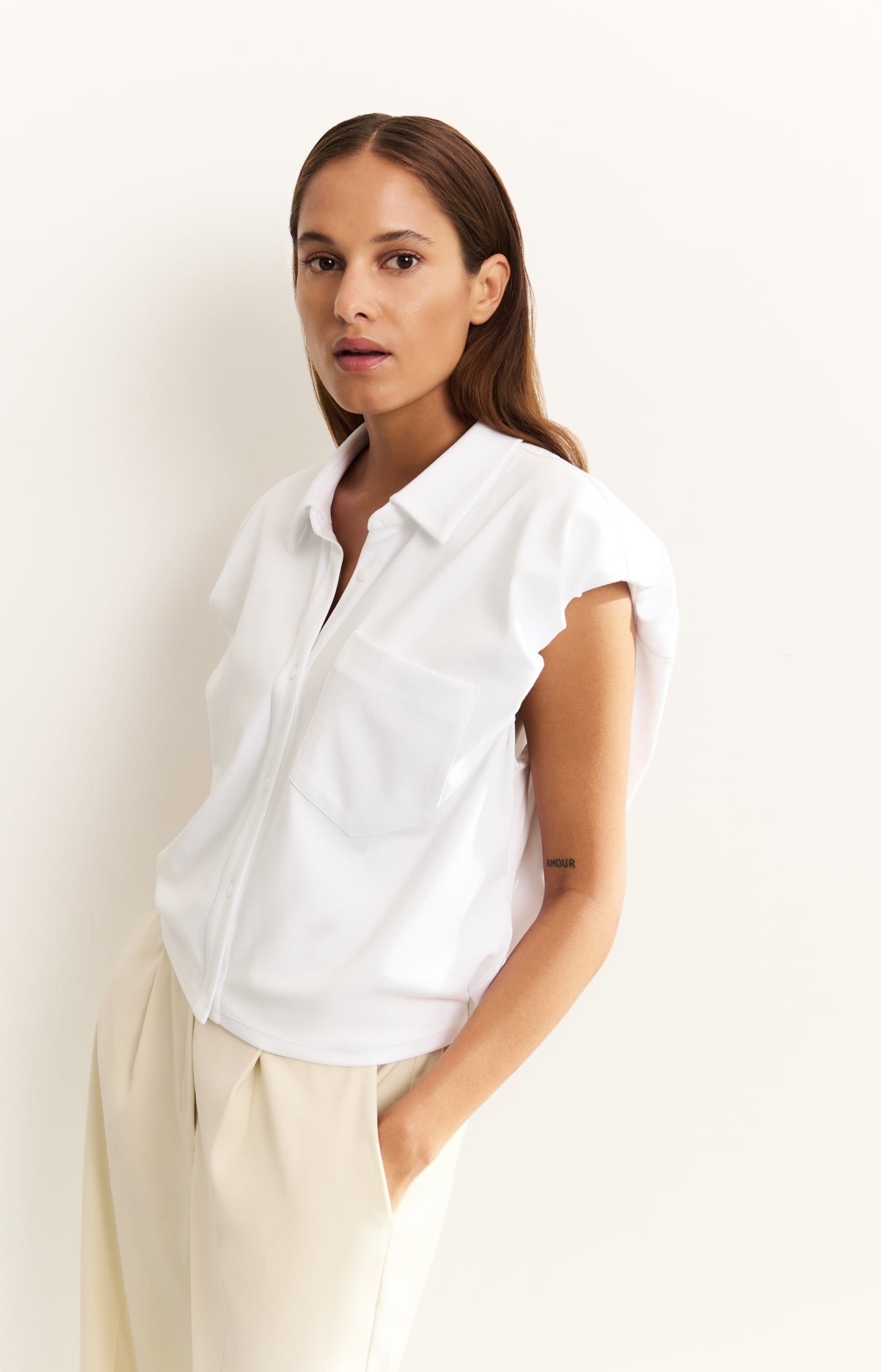 Jersey blouse with puff detail