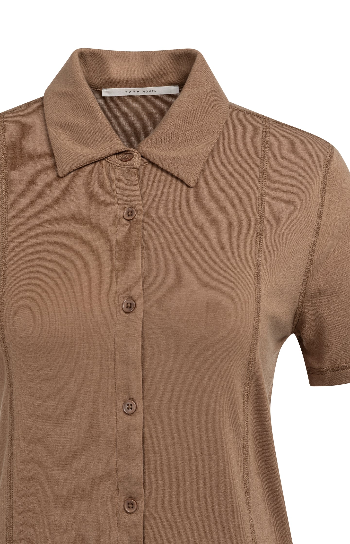 Jersey blouse with stitched details and short sleeves