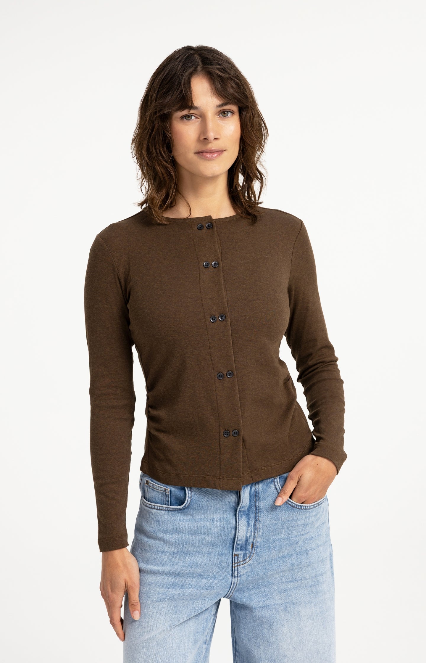 Jersey cardigan with double button closure