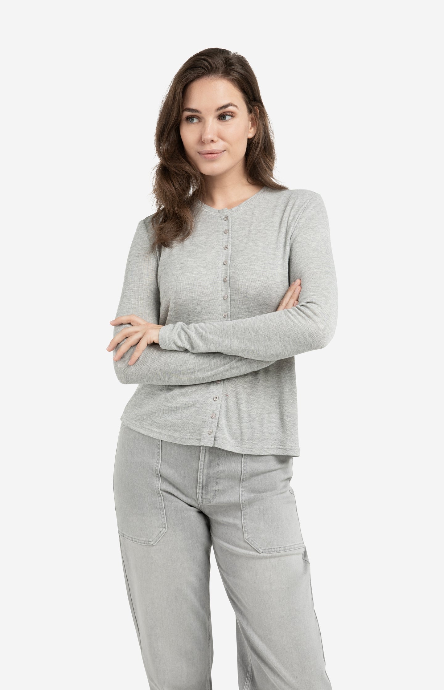 Jersey cardigan with long sleeves and fine buttons