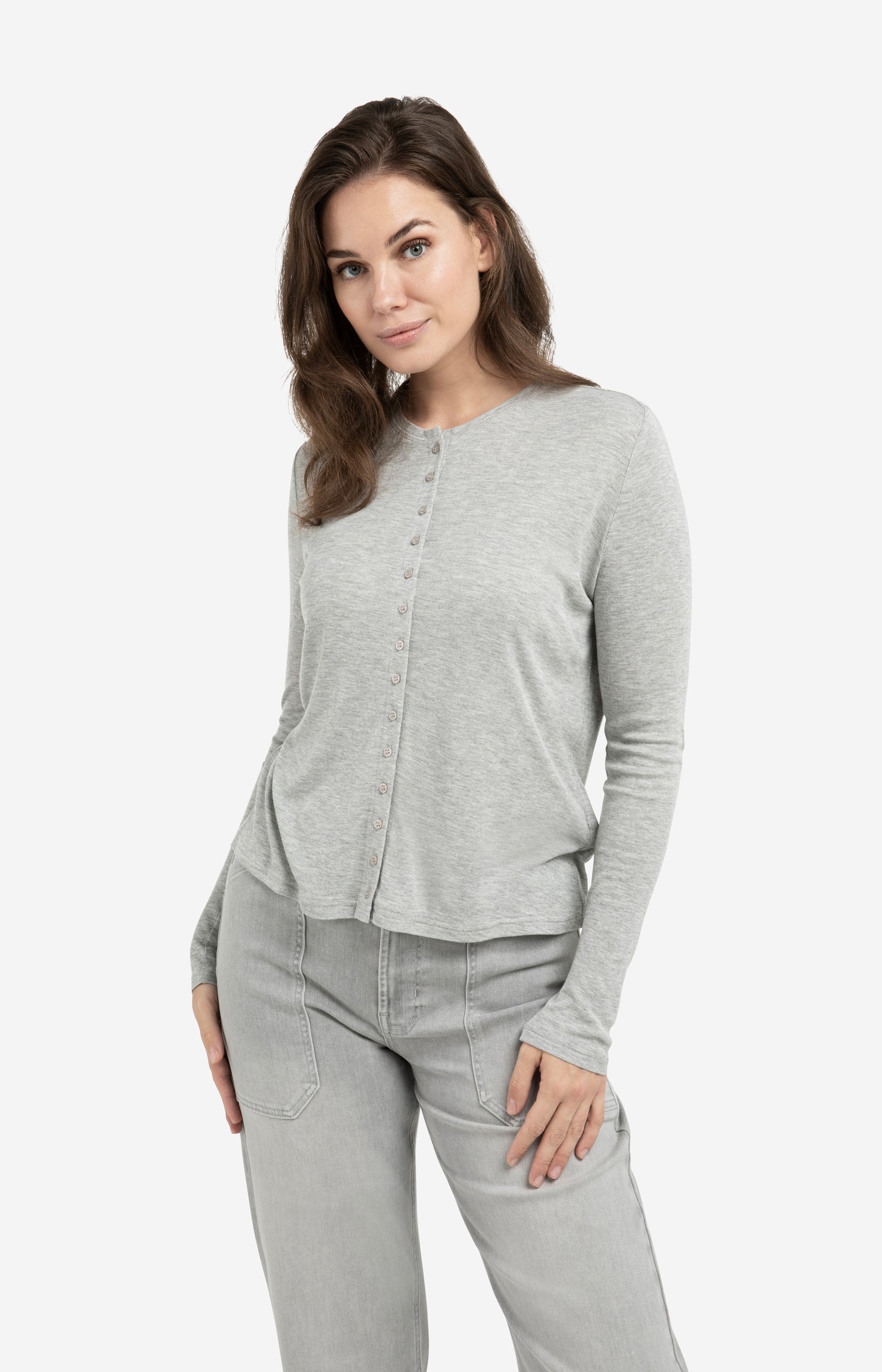 Jersey cardigan with long sleeves and fine buttons