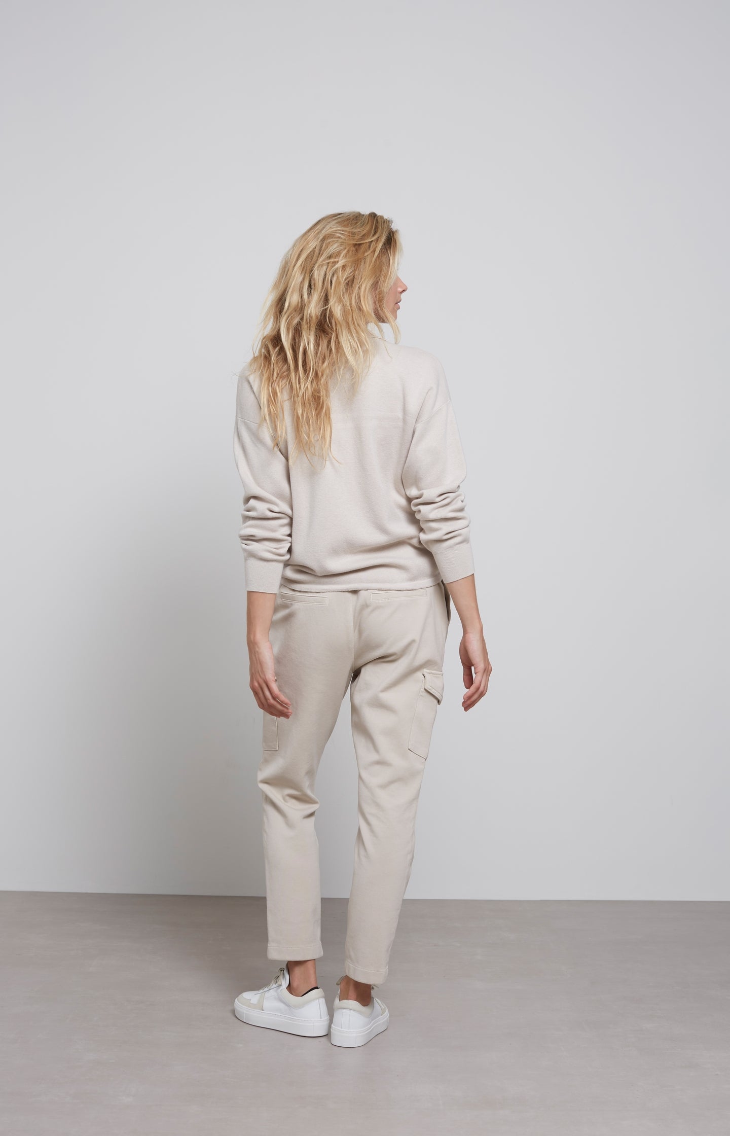 Jersey cargo trousers with drawstring and elastic waist