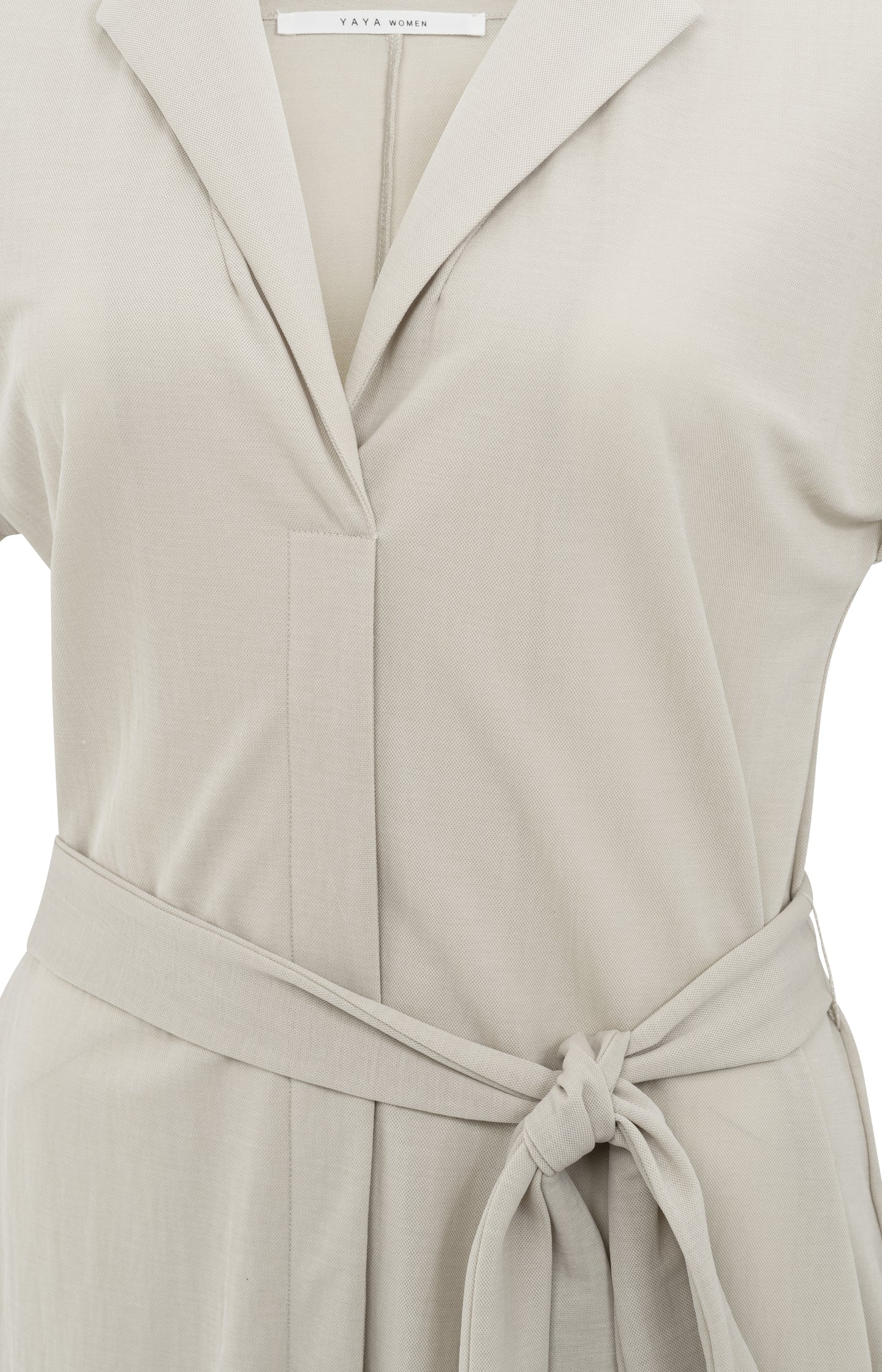 Jersey dress with blouse collar and tie belt