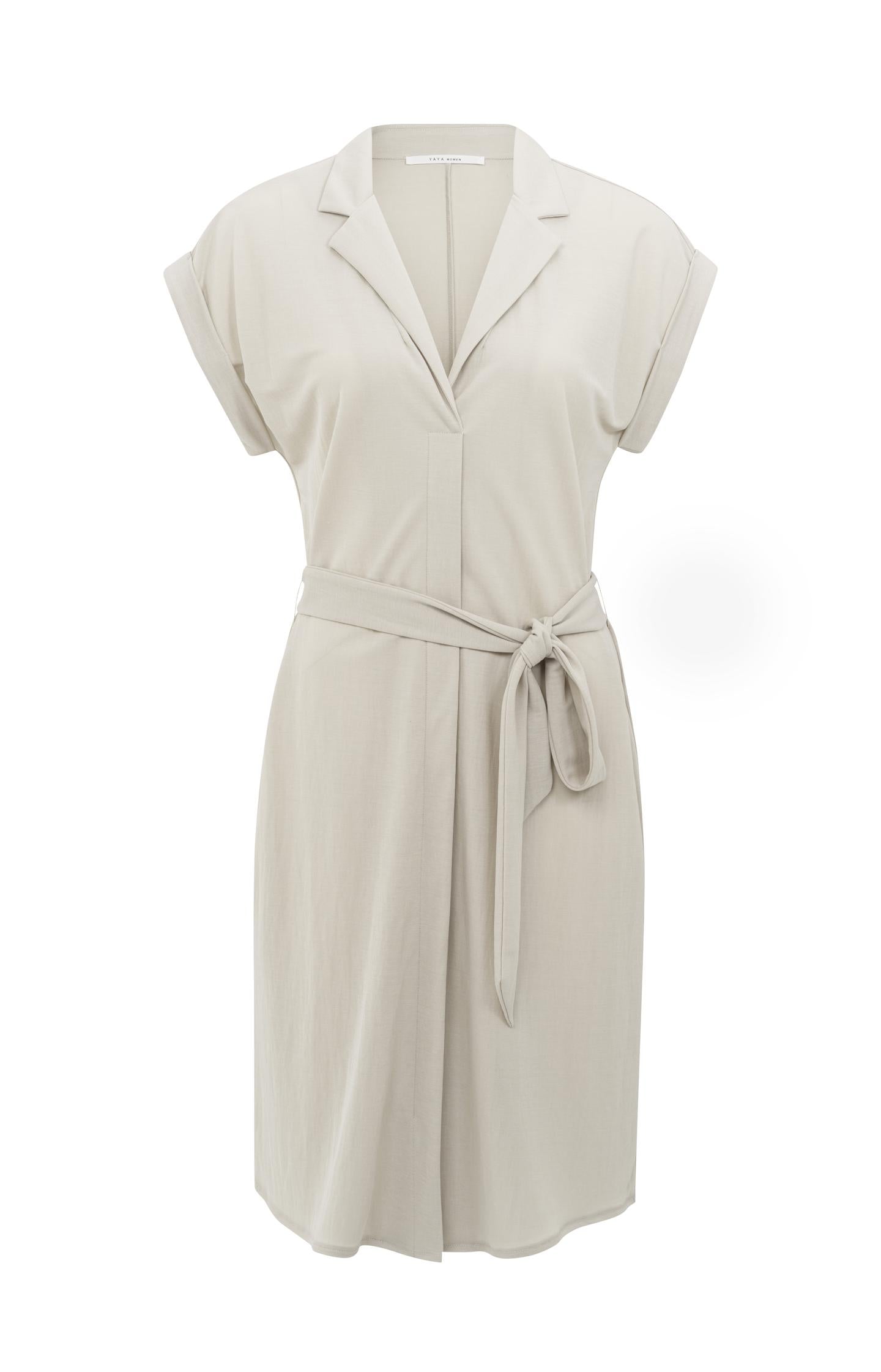 Jersey dress with blouse collar and tie belt - Type: product