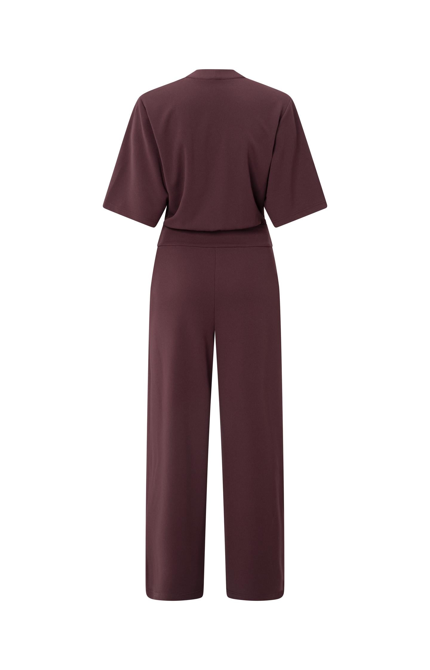 Jersey jumpsuit with short sleeves and tie belt