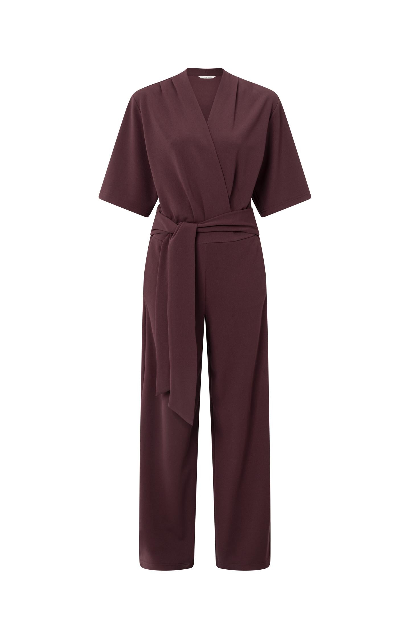 Jersey jumpsuit with short sleeves and tie belt - Type: product
