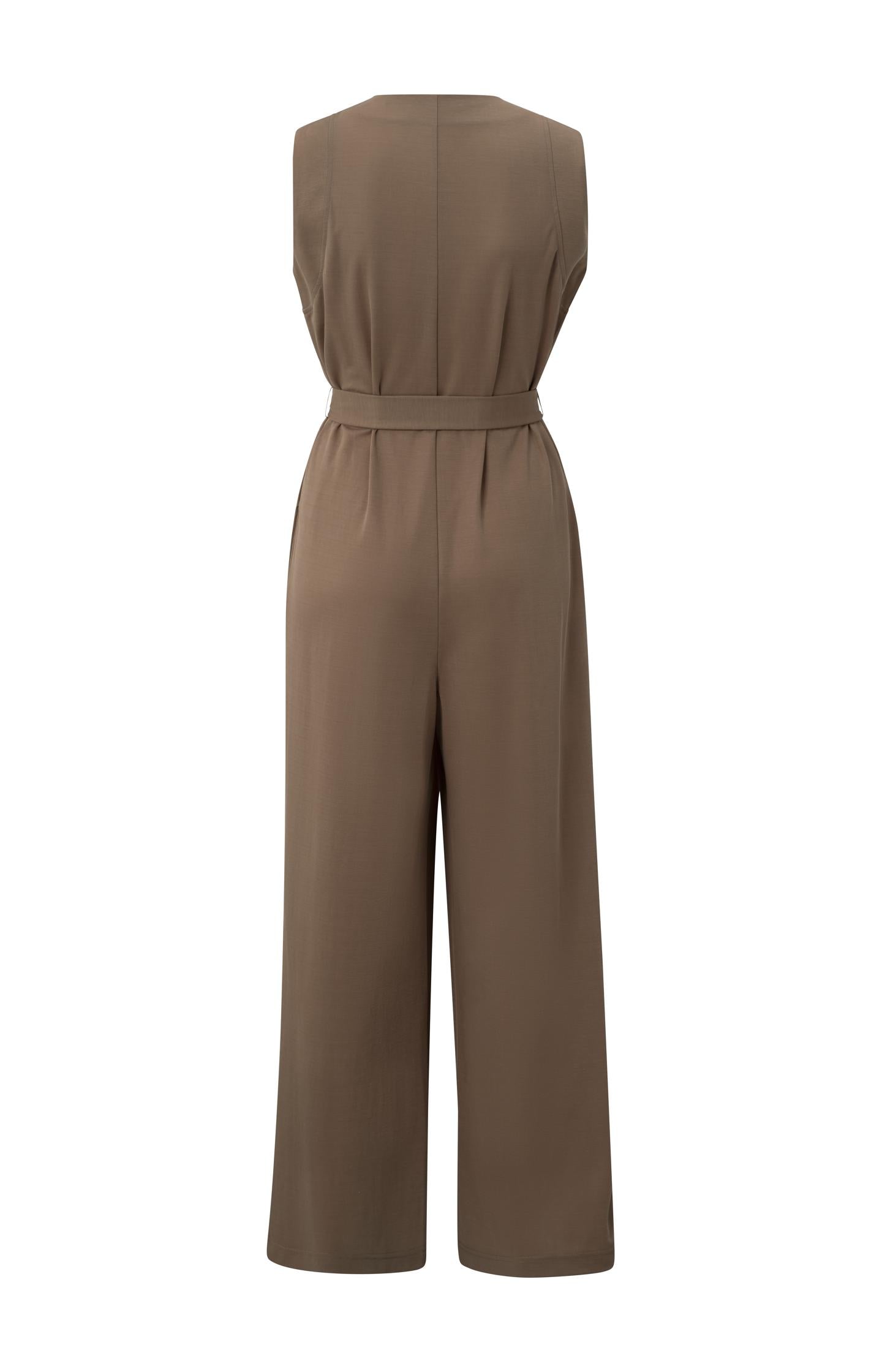 Jersey jumpsuit with tie belt