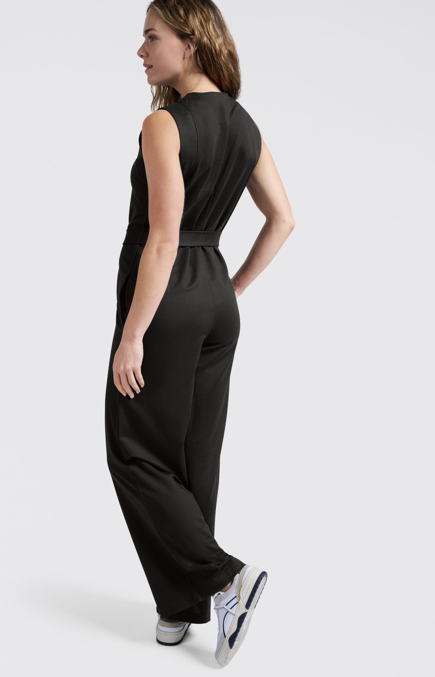 Jersey jumpsuit with tie belt