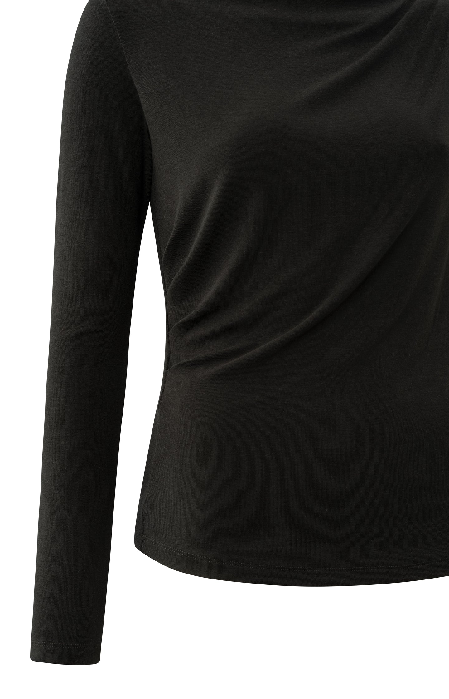 Jersey long sleeve top with pleated neckline