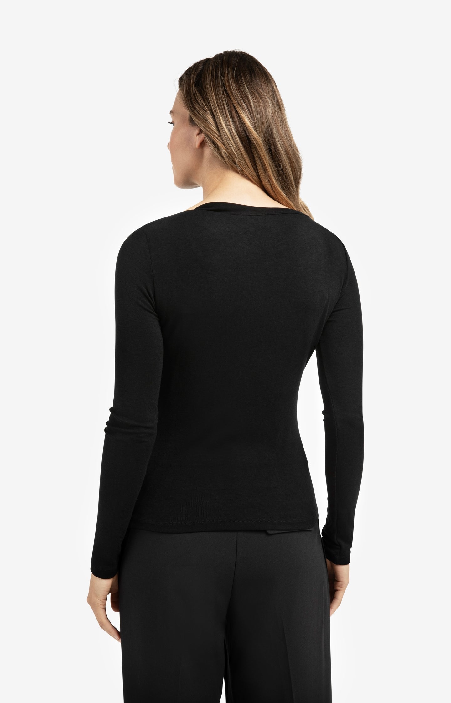 Jersey long sleeve top with pleated neckline