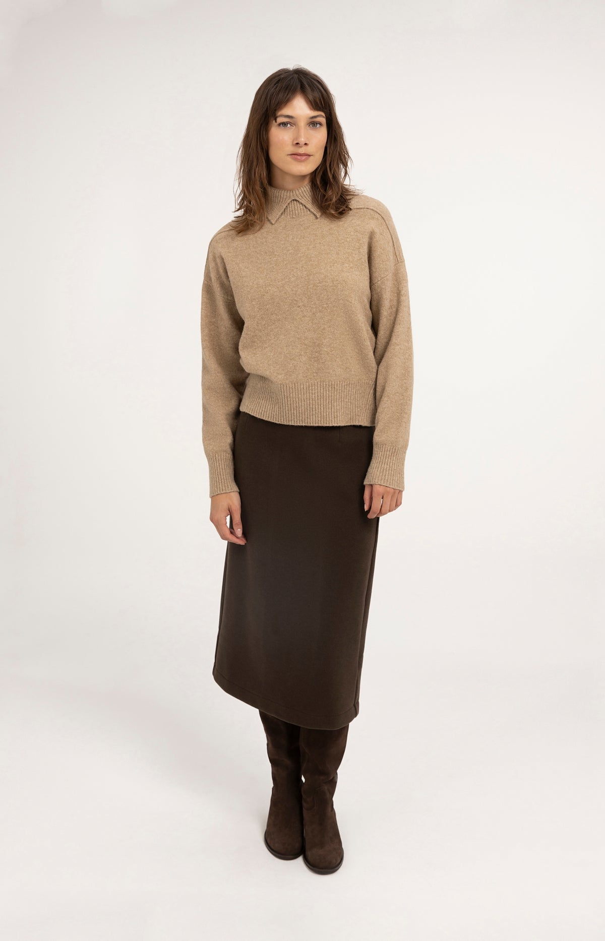 Jersey-Midirock aus gebürstetem Stoff - Delicioso Brown